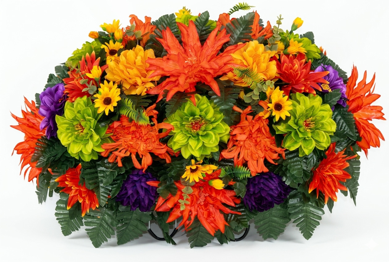 XL Cemetery Fall Flower Arrangement-Cemetery Headstone Saddle