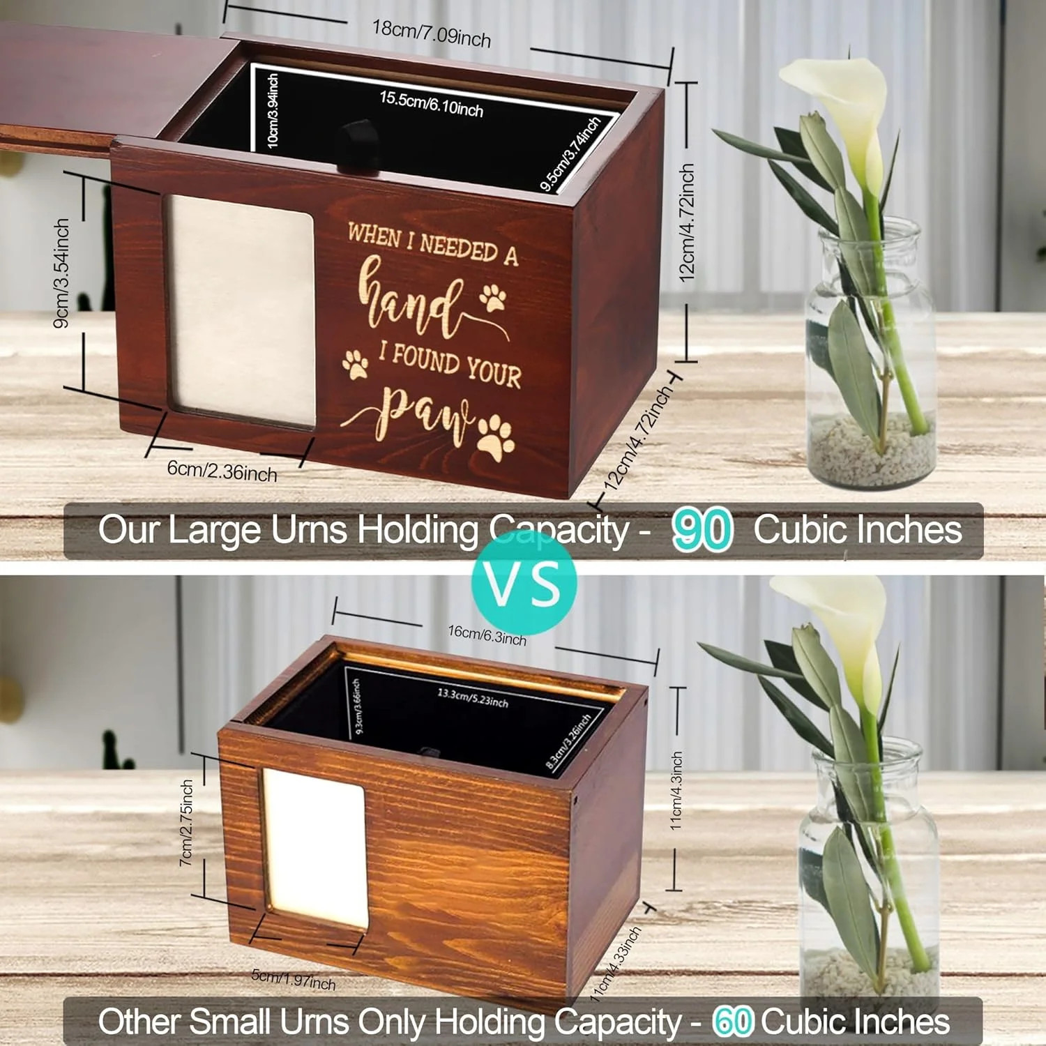 Wooden Pet Memorial Urn for Dog or Cat Ashes with Photo Frame Keepsake Box