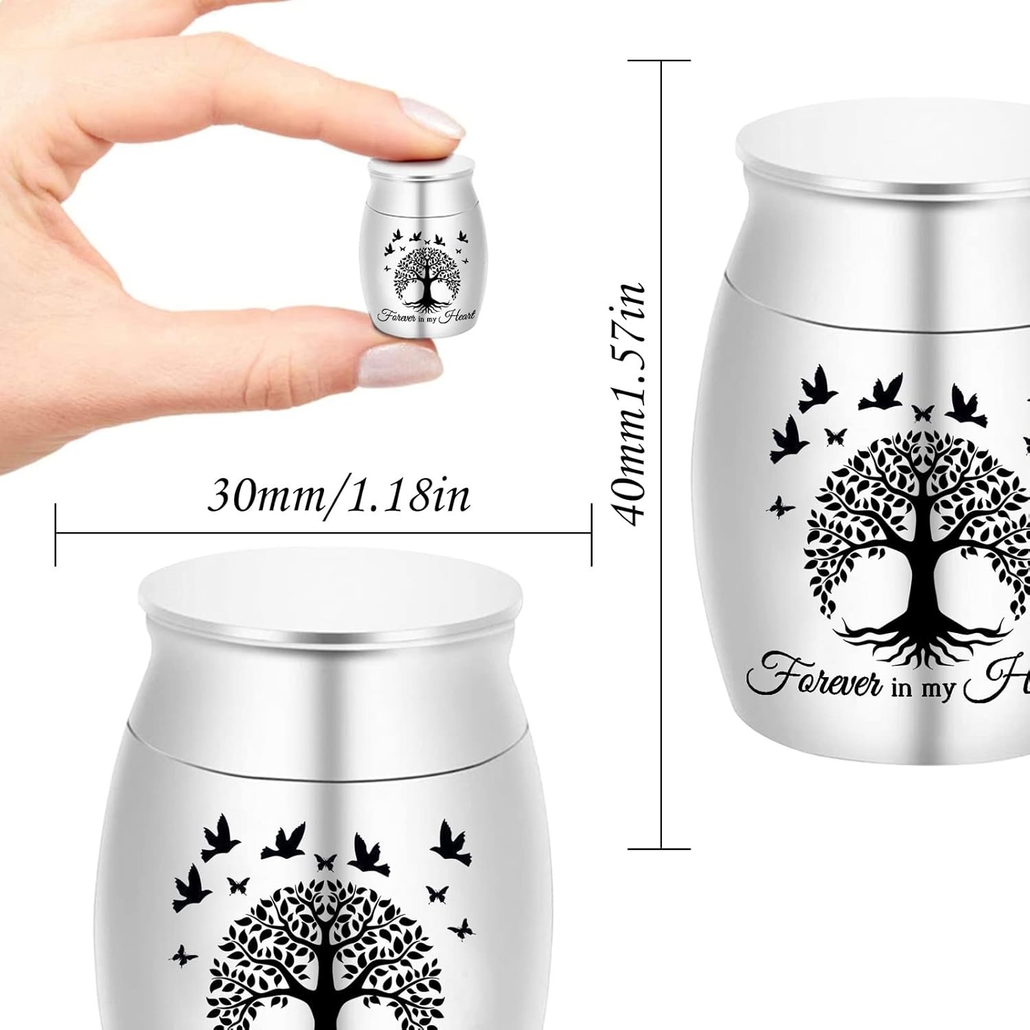 Forever in My Heart – 7pcs Stainless Steel Mini Urns for Human Ashes & Keepsakes