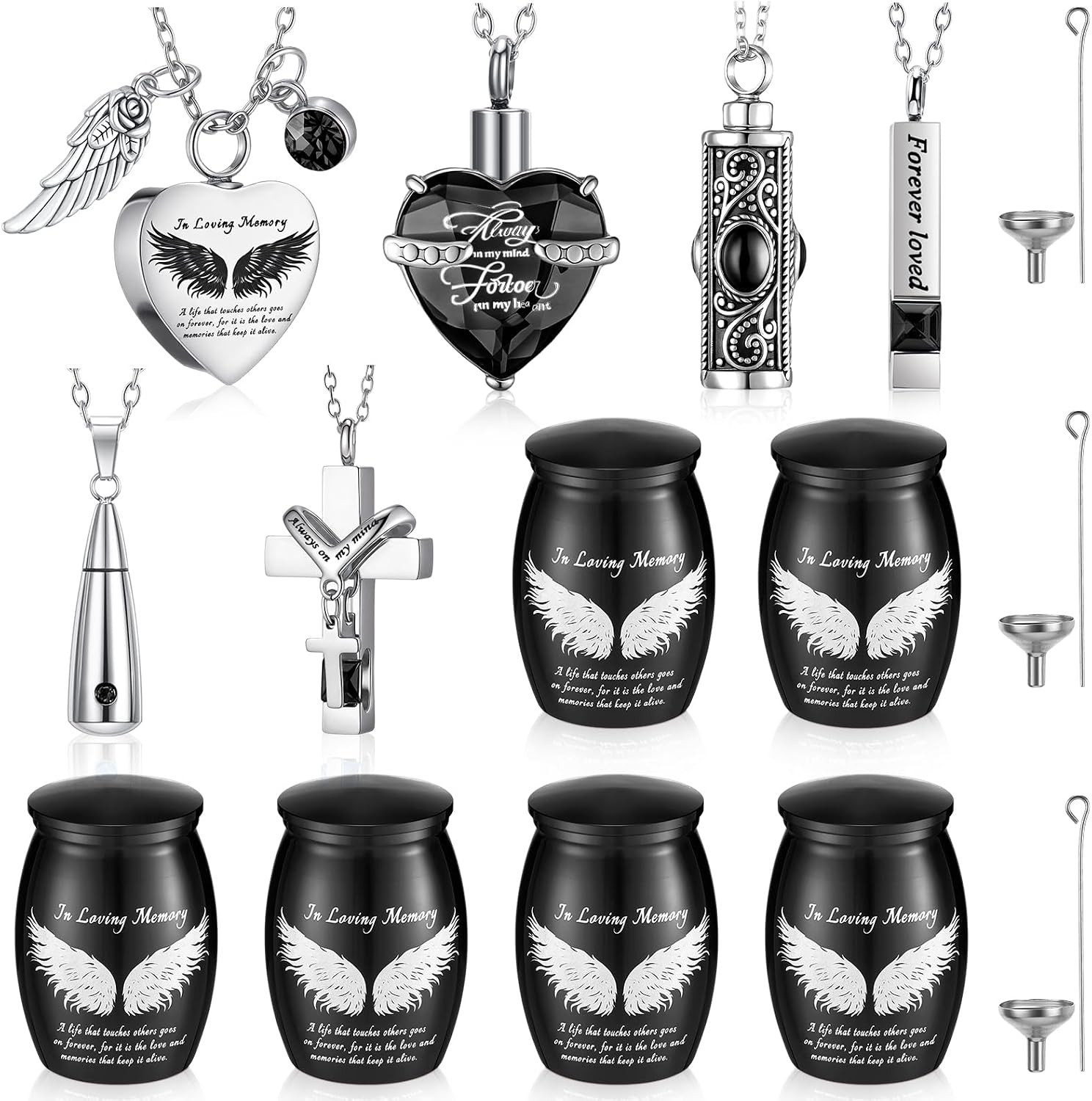 12 Set Small Urn Cremation Jewelry Necklaces for Ashes Stainless Steel Keepsake