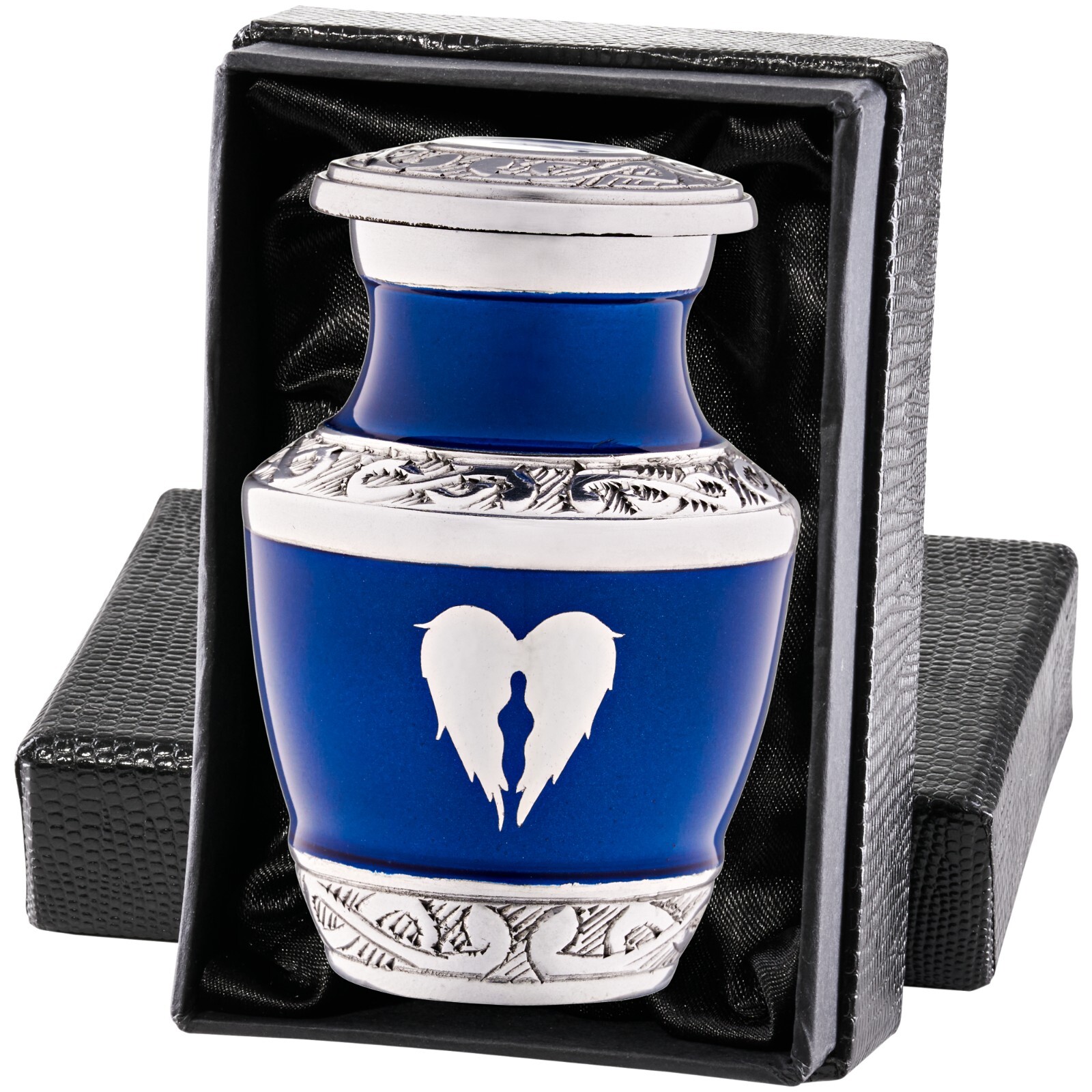 Small Blue Urn for Ashes Angel Wings – Blue Keepsakes Mini Urns with Heart
