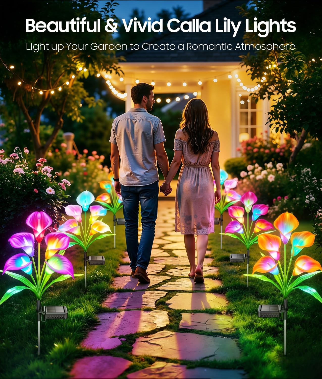 Solar Lights Outdoor Decorative, 4 Pack Color Changing Solar Garden Lights Wi…