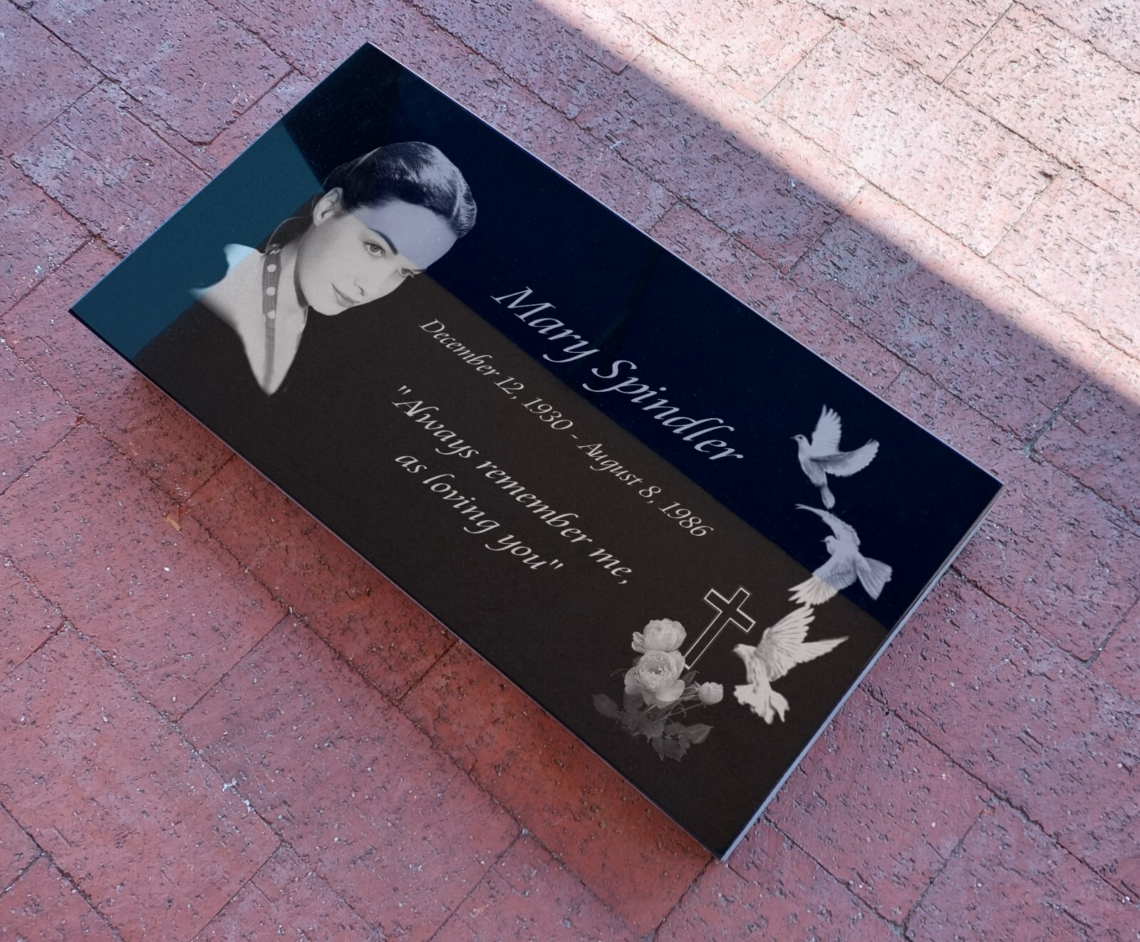 12x24x0.75 inch Human Headstone, Tombstone, Grave Marker, Diamond Engraved