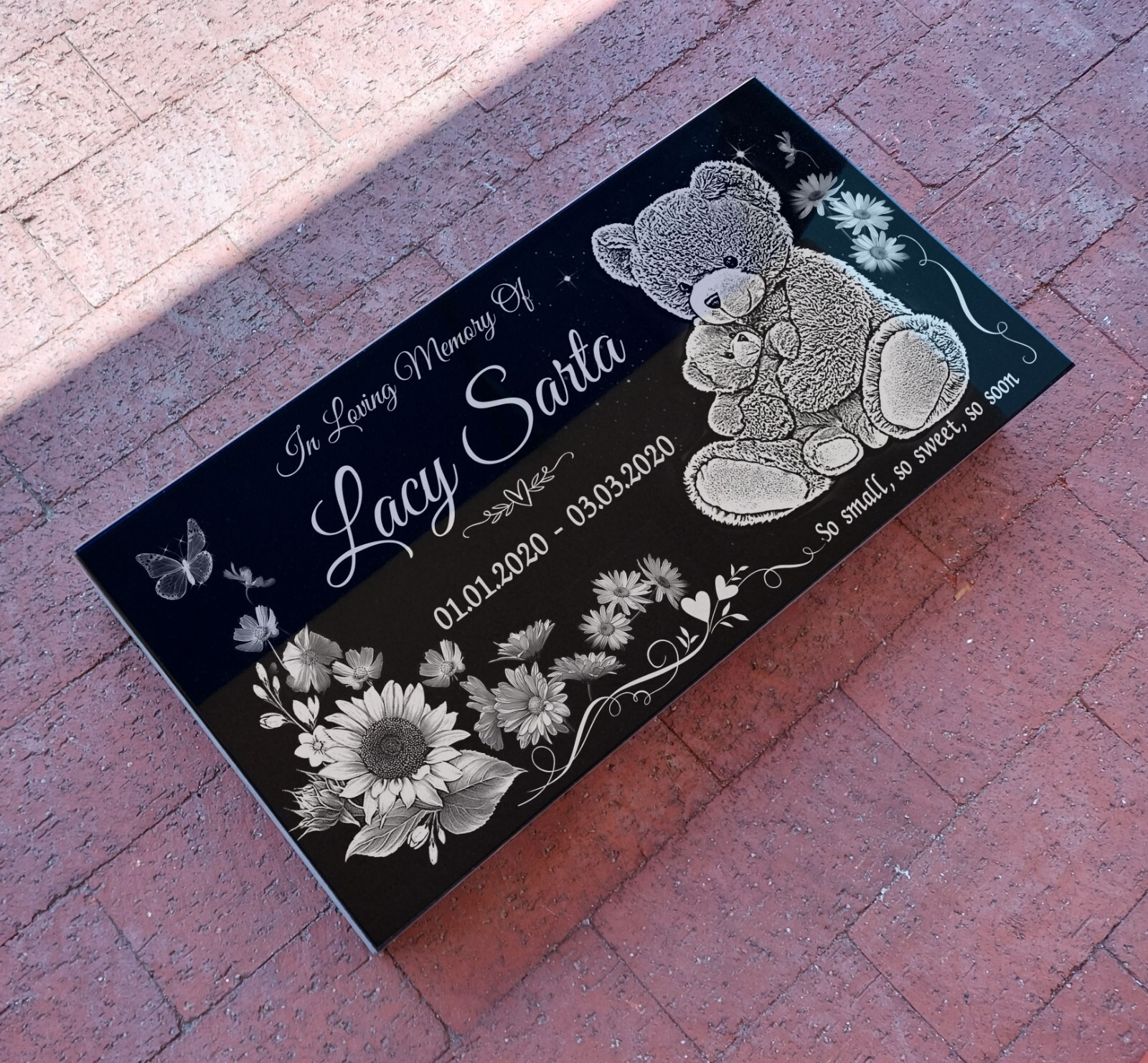 12x24x0.75 inch Human Headstone, Tombstone, Grave Marker, Diamond Engraved
