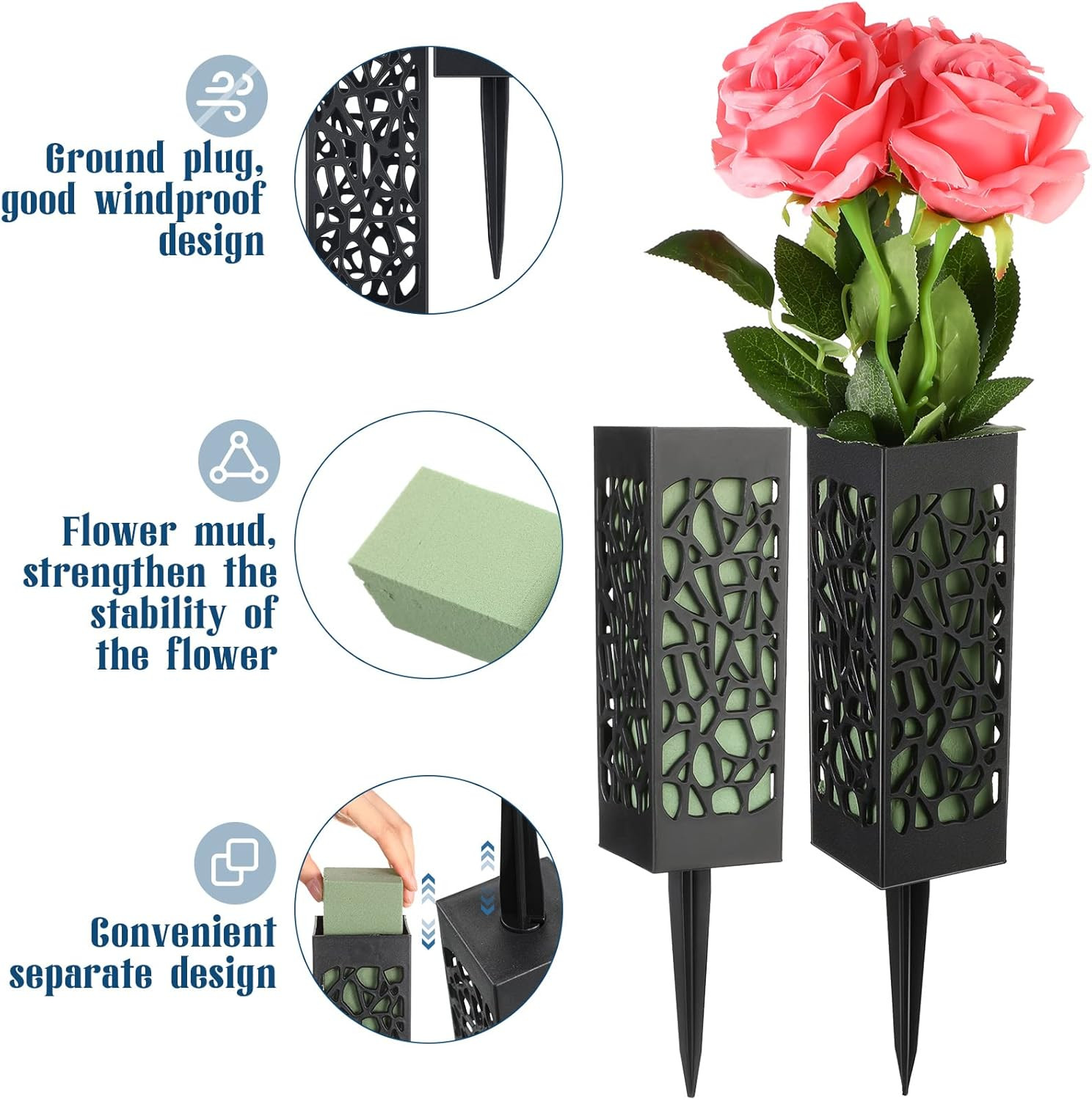 12 Pack 12 Inch Cemetery Vases with Foam Spikes Memorial Cemetery Floral Holder