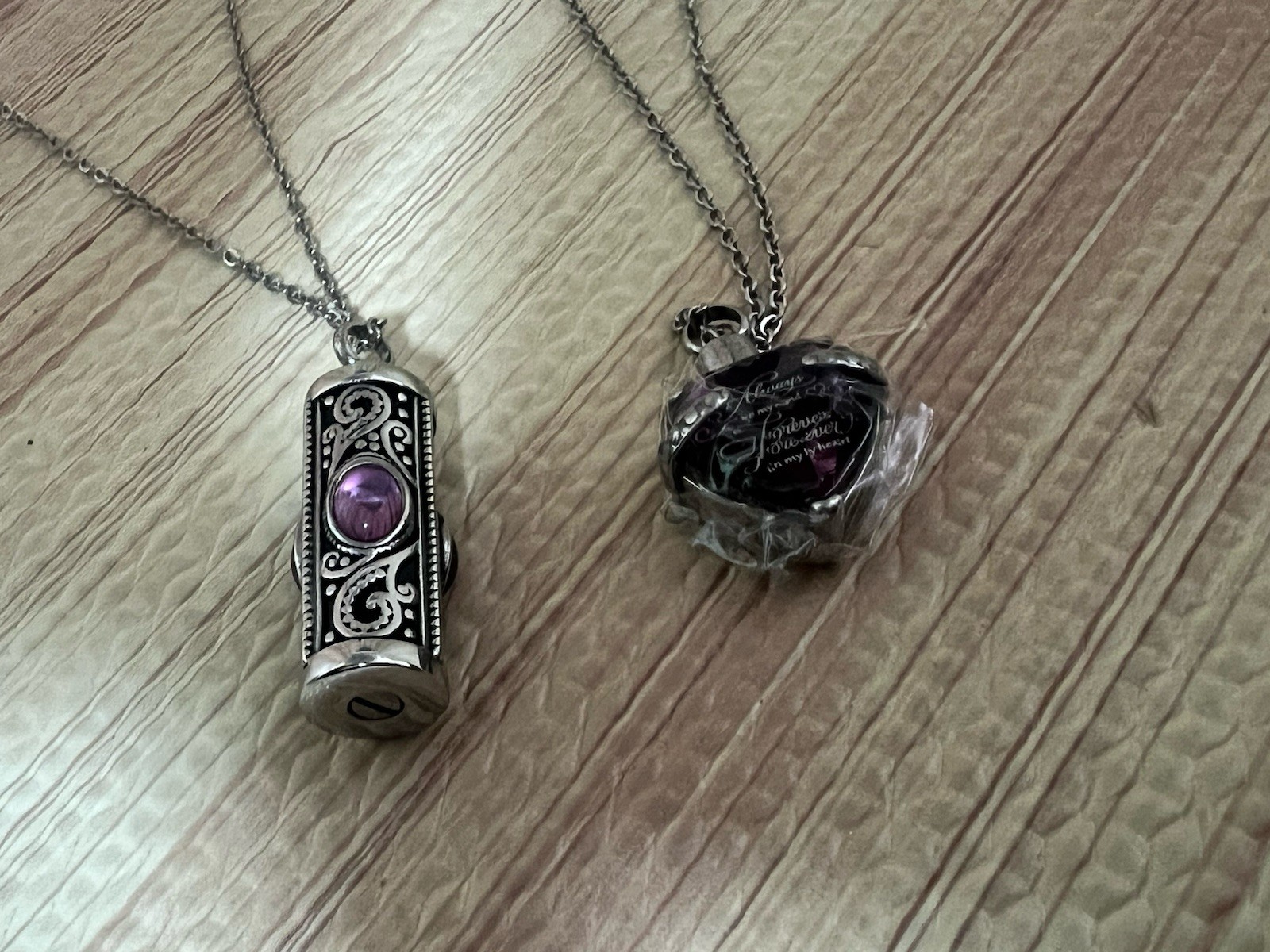Set Of 2 NECKLACE PENDANT CREMATION URN FOR ASHES ALWAYS ON MY MIND