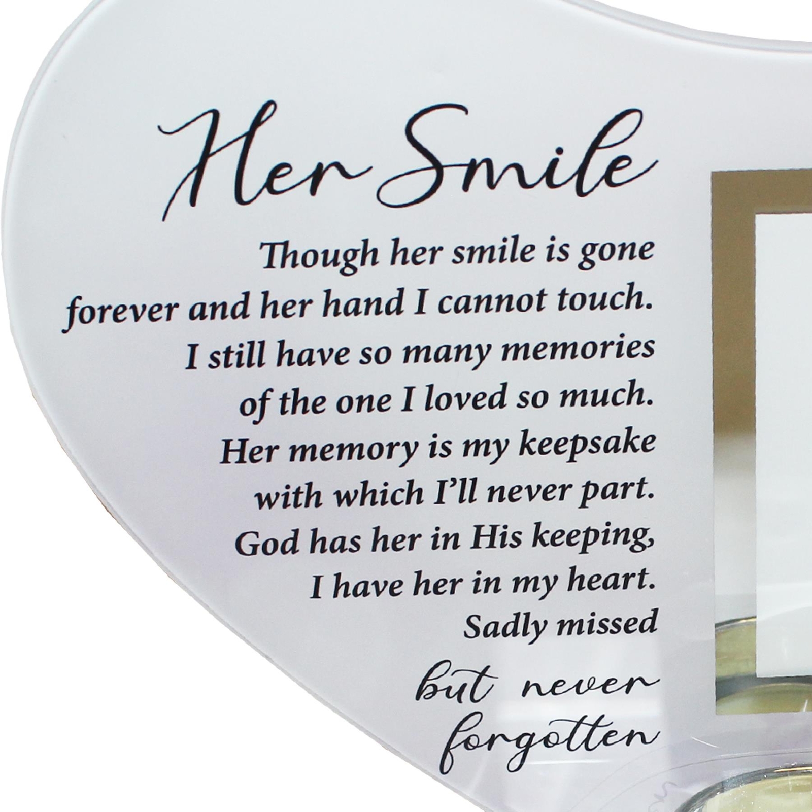 Memorial Glass Heart Votive Tea Light Candle Holder with Photo Frame Her Smile