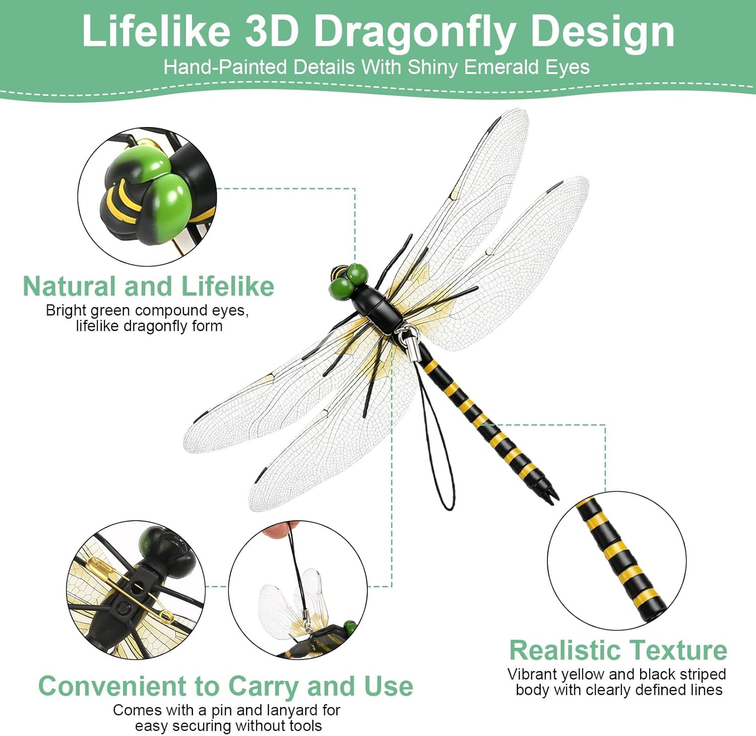 Dragon Fly Clips, 12 PCS Lifelike Fake Dragonflies 3D Artificial Dragonfly Garde