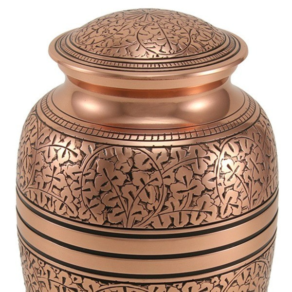 New, Solid Brass Copper Oak Large Funeral Cremation Urn, 195 Cubic Inches
