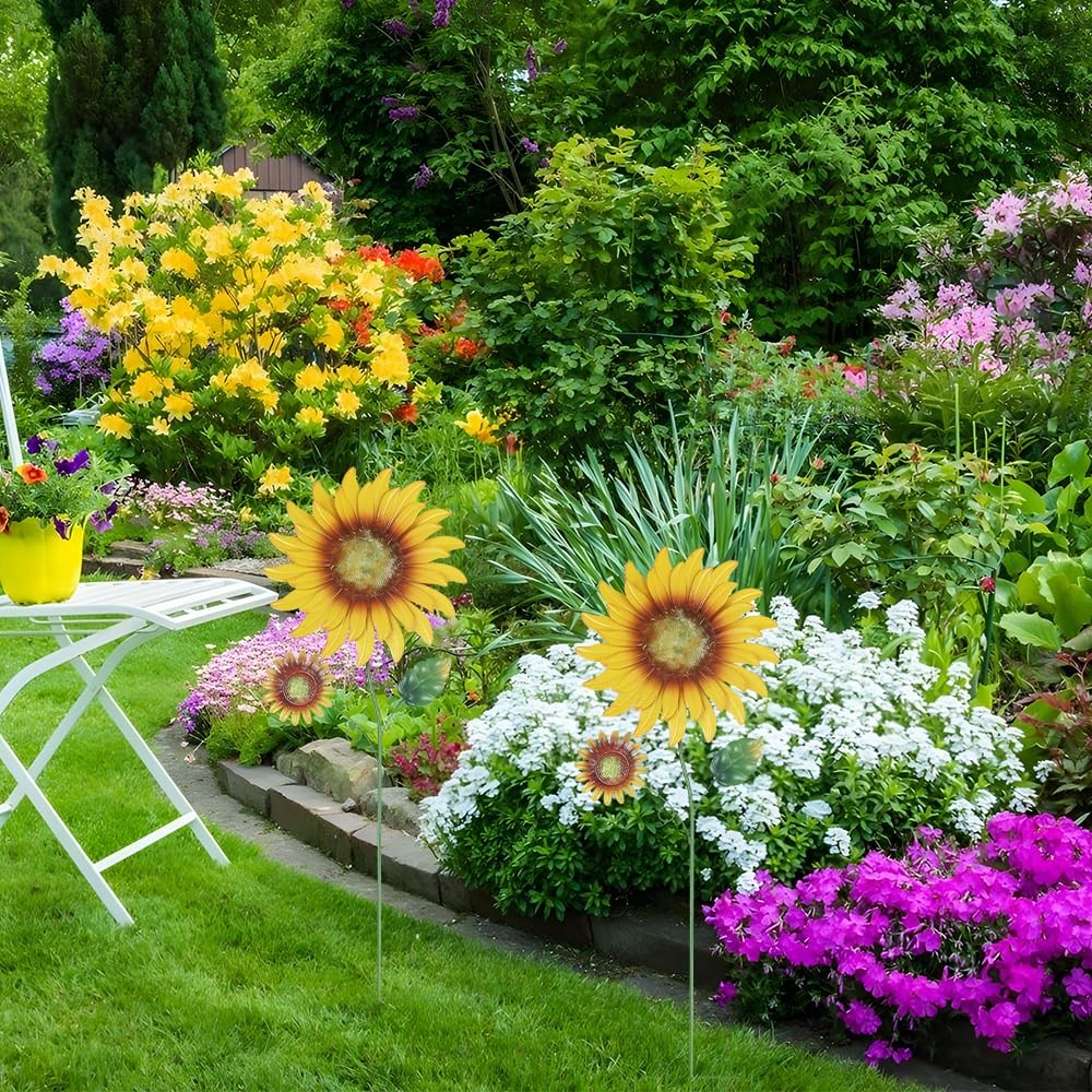 Metal Sunflowers Garden Stakes 2 Pack 33″ Outdoor Shaking Head Yard Art