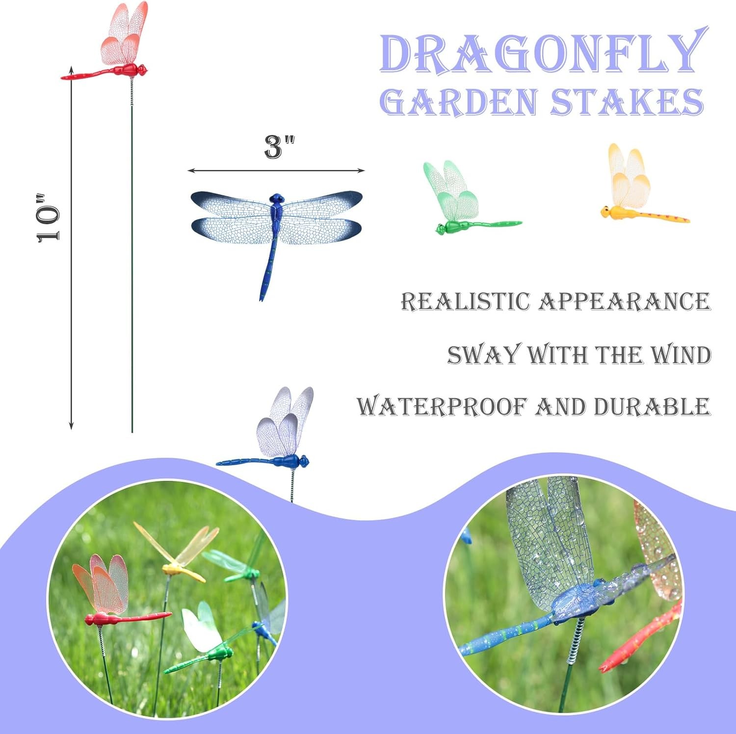 VGOODALL 24PCS Dragonfly Garden Stakes Plastic Yard Indoor Outdoor Decor