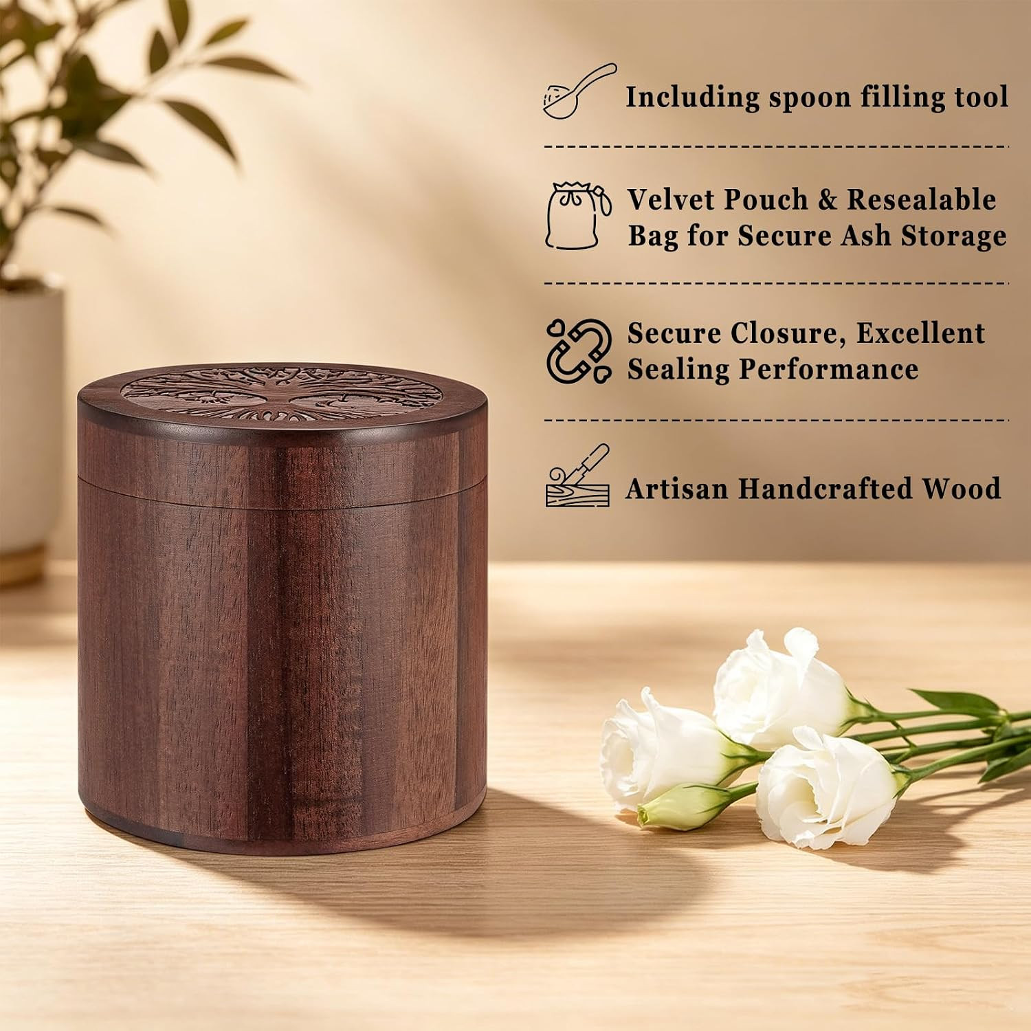 Small Urns for Human Ashes, 3.94Inch Memorial Wooden Box, Acacia Wood Cremation