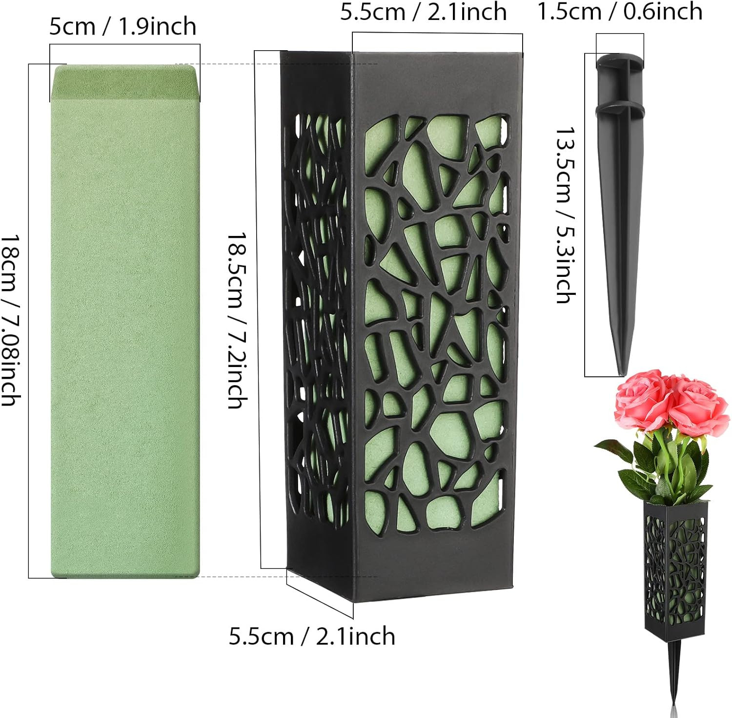 12 Pack 12 Inch Cemetery Vases with Foam Spikes Memorial Cemetery Floral Holder