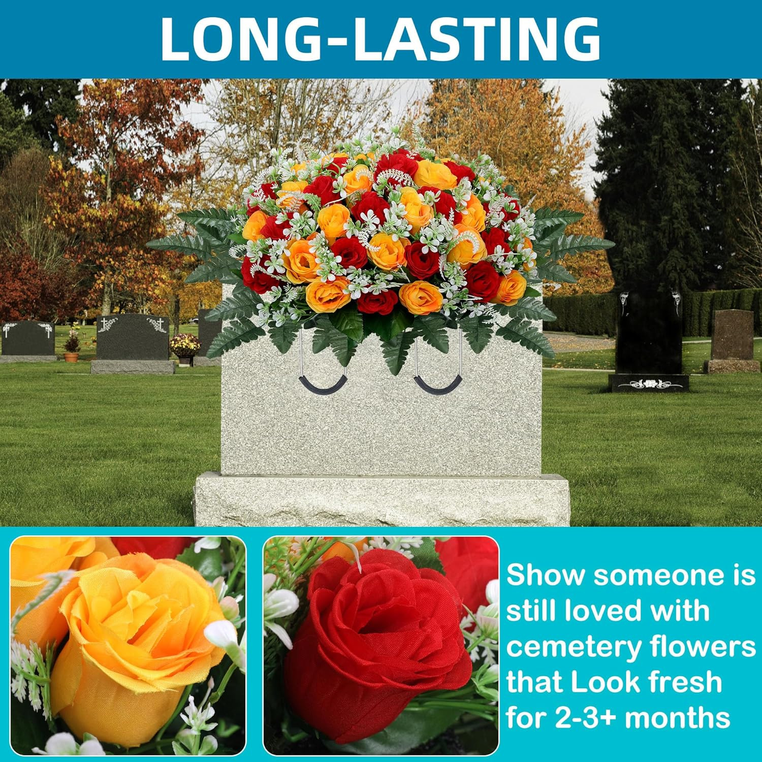 Headstone Flower Saddle,Large Artificial Cemetery Flowers for Grave,Cemetery Mem