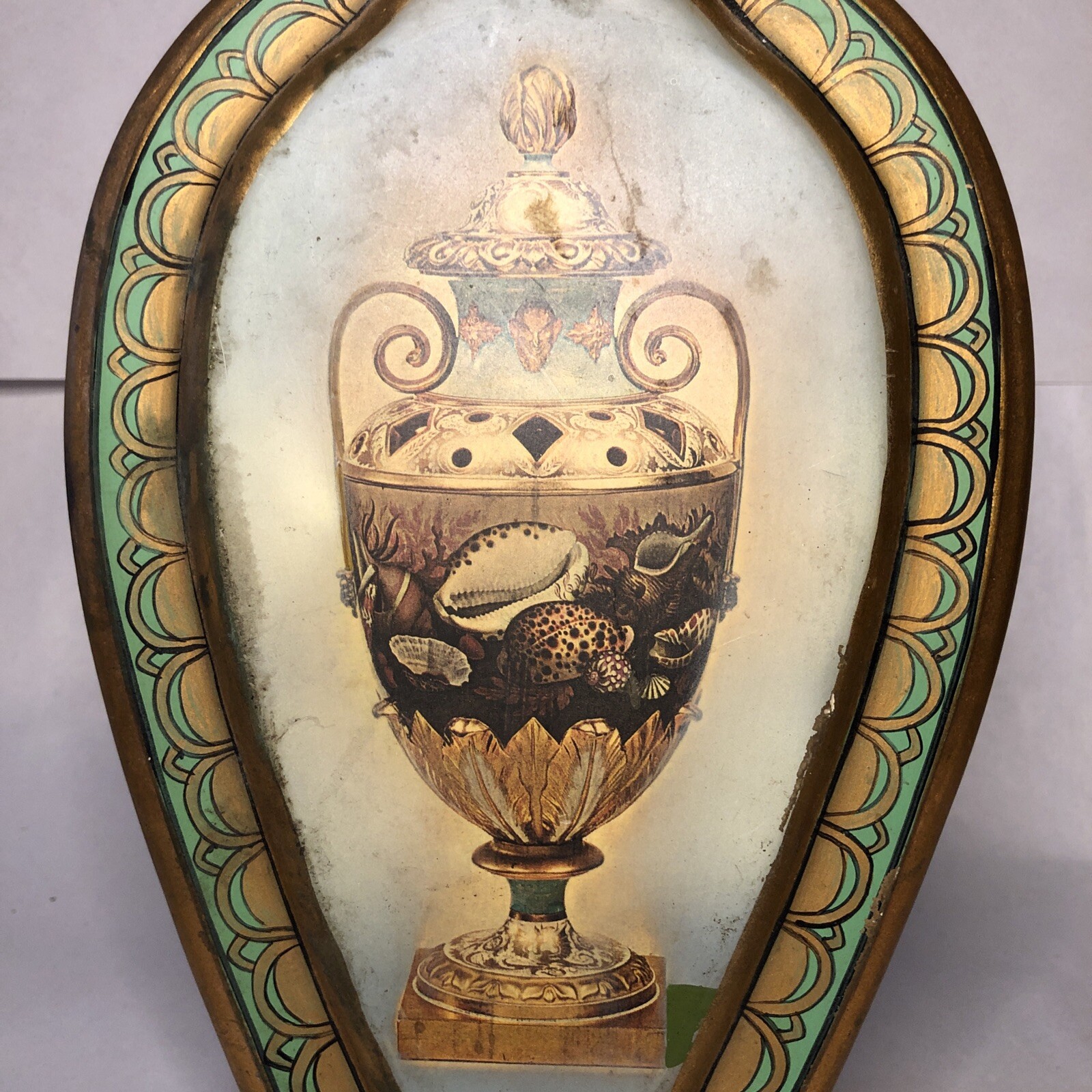 Vintage Oriental Hand Painted Gold Wooden Urn Box Cremation Fits 9x5x3” Inside