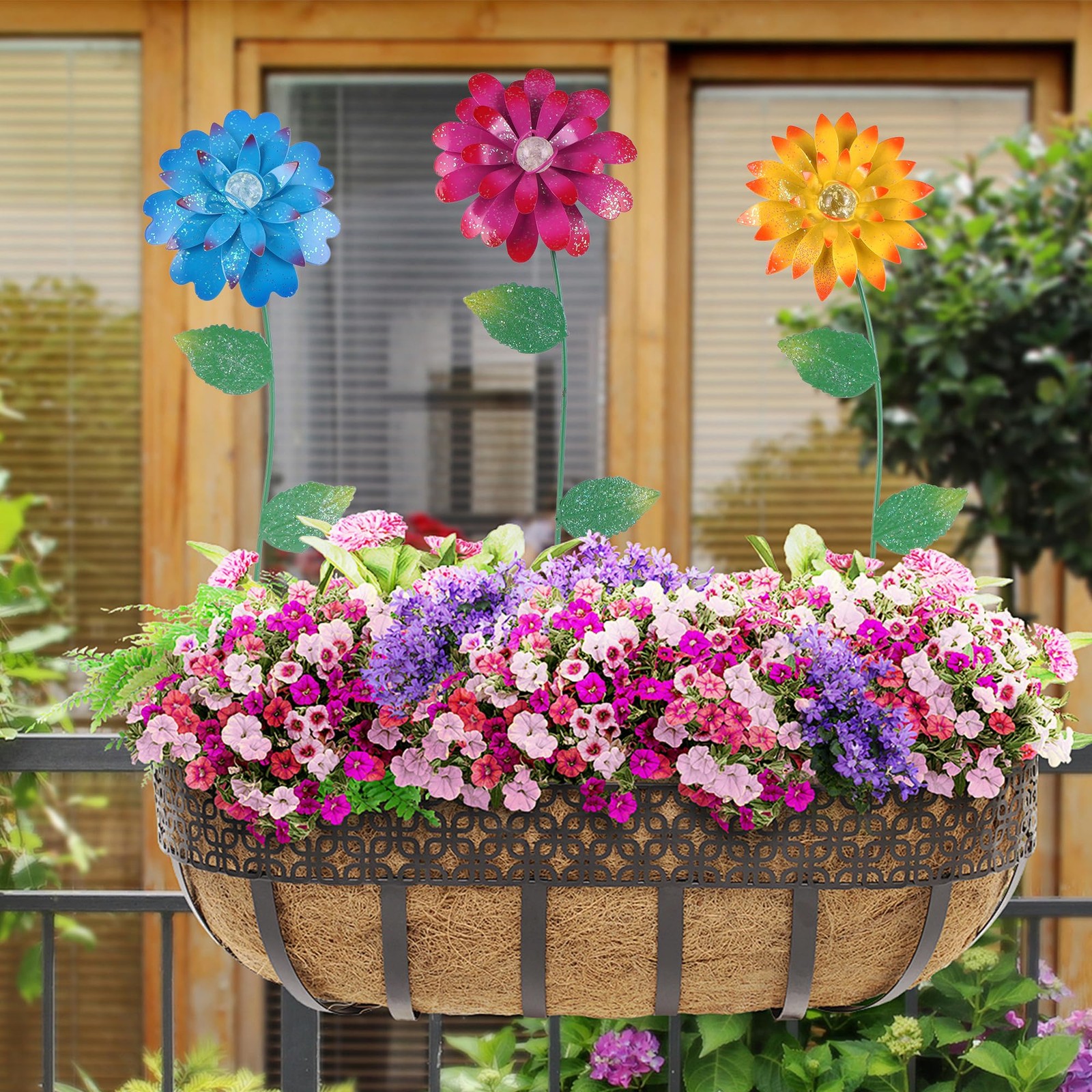 3-Pack Floral Garden Stakes Decor Tricolor Outdoor Glow in Dark,14 inch Metal…