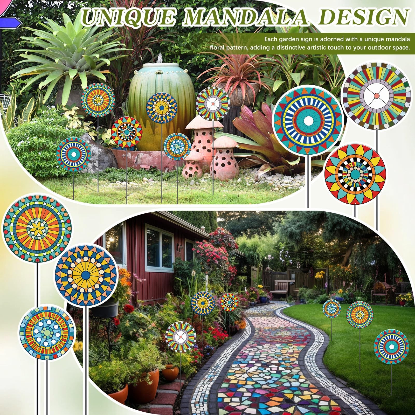 6 Pcs Metal Flowers Garden Stake Decor for Outside 11.8 Inch Mandala Flowers …