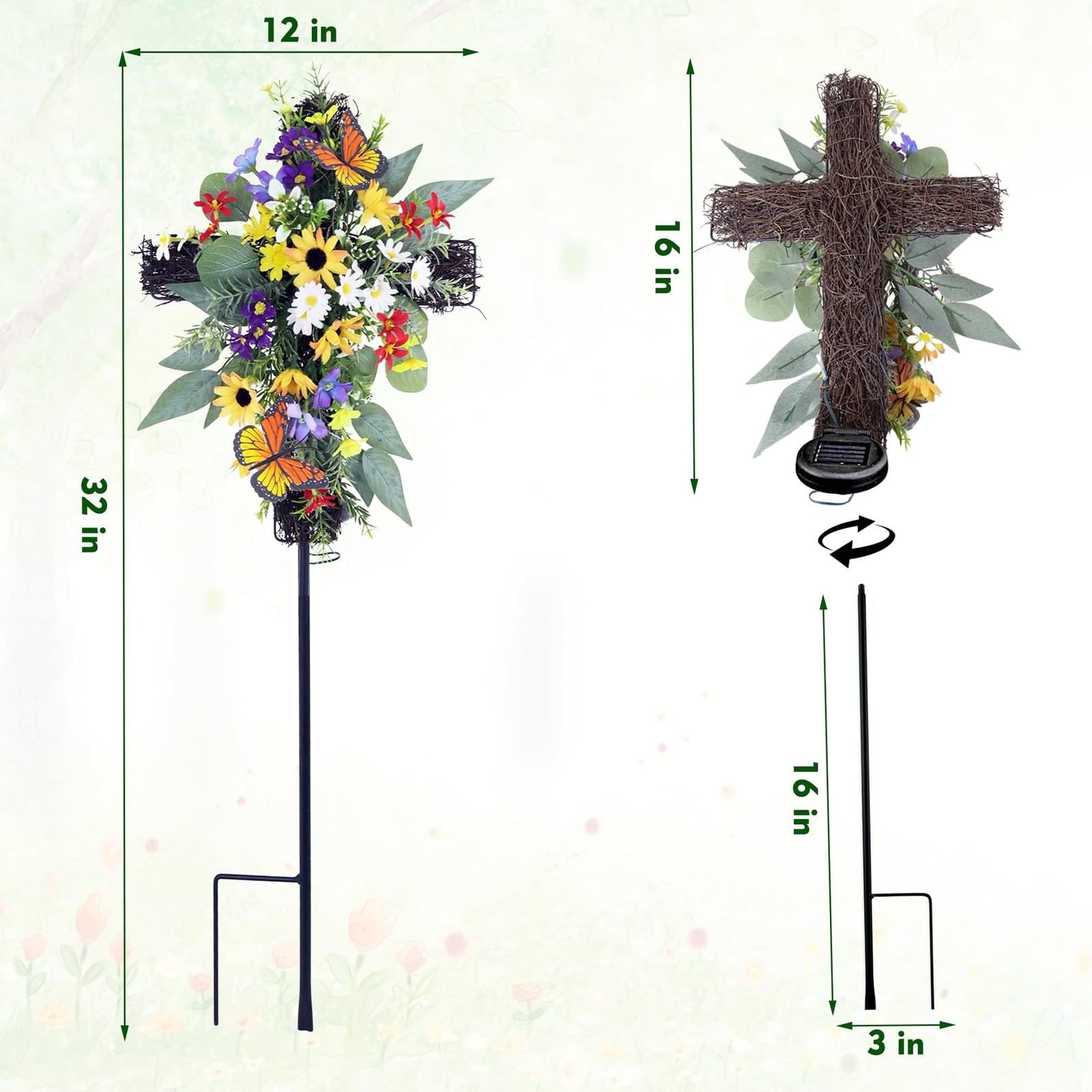 Solar Cross Stake Outdoor, Solar Powered Decorative Cross Garden Stake with W…