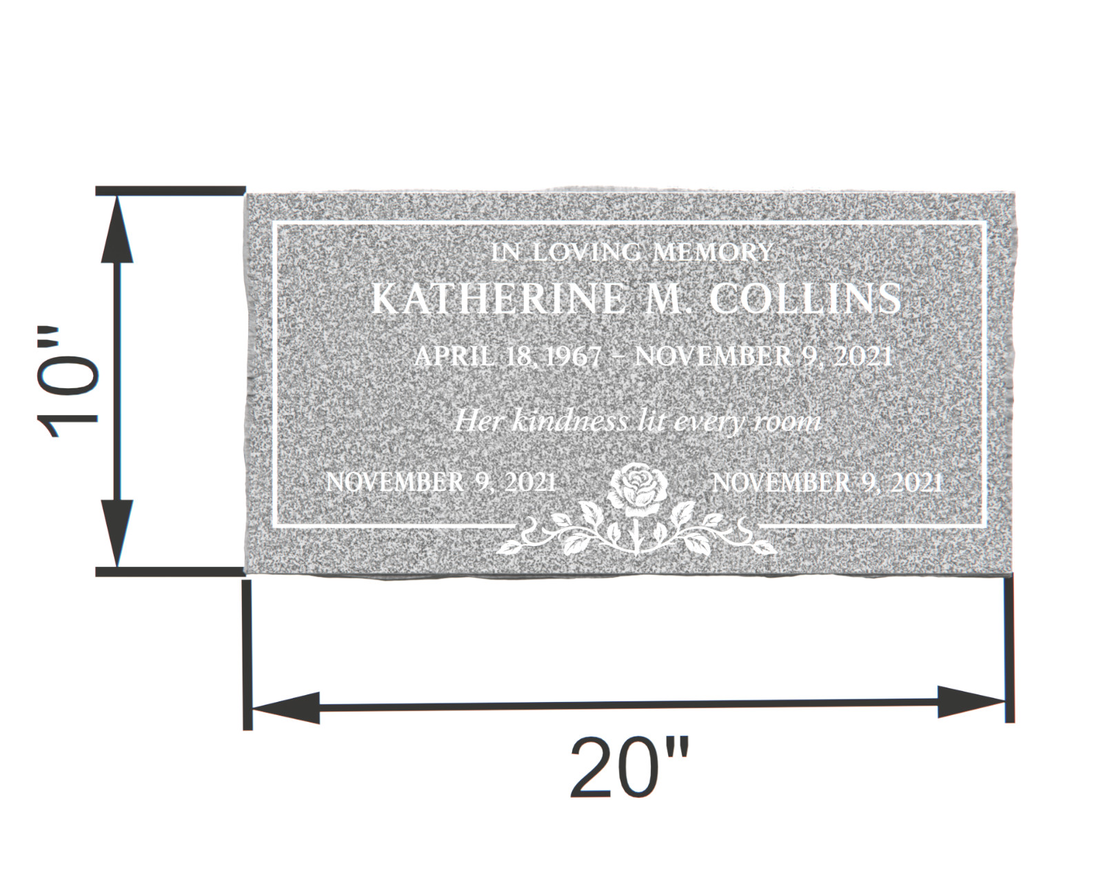 20x10x6 Gray Granite Bevel Grave Marker – Personalized Engraved Memorial