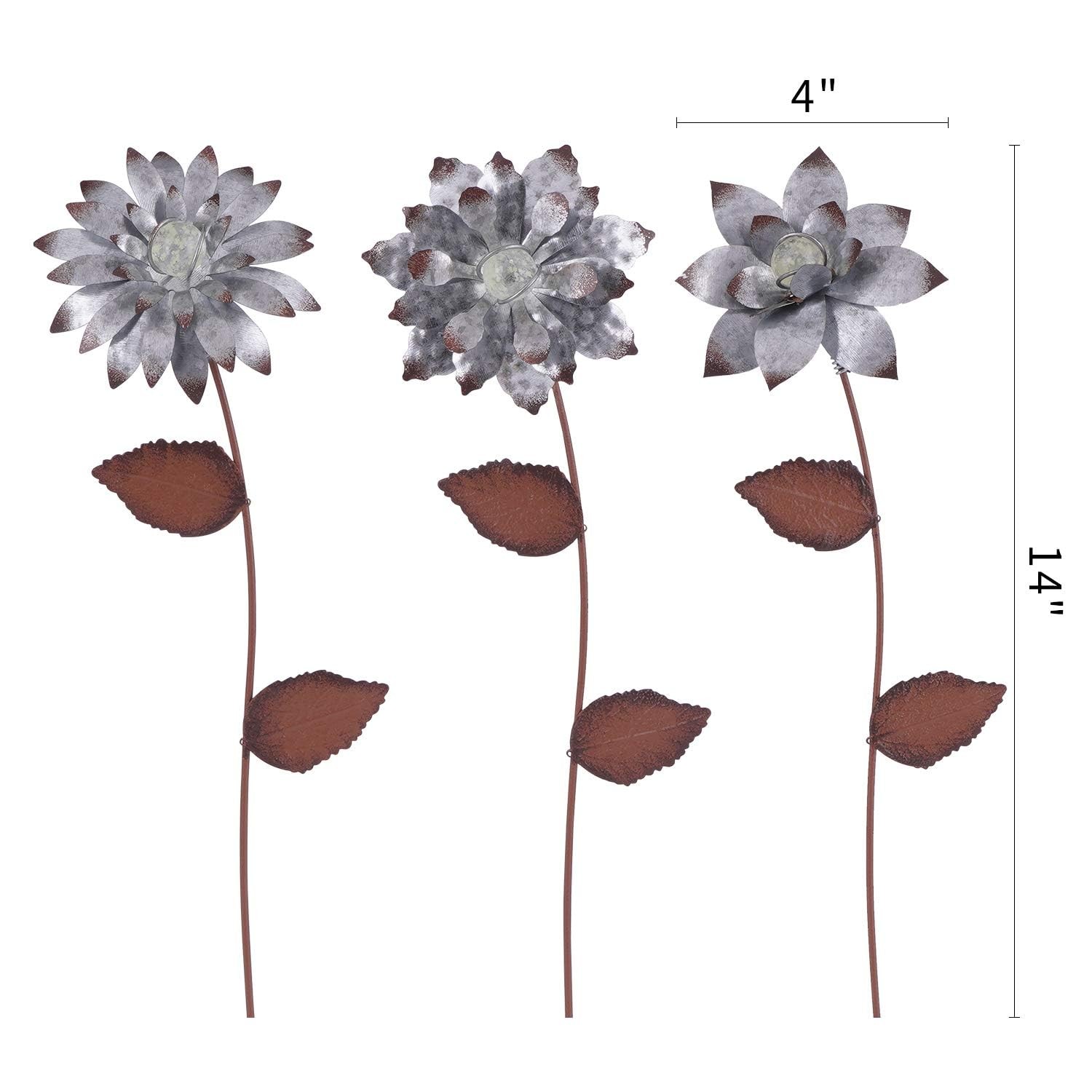 Metal Floral Garden Stake Outdoor Glow in Dark Silver Plant Pick Water Proof …