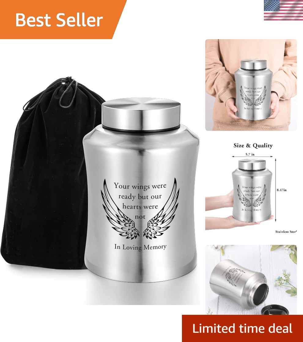 Decorative Ashes Urn with Angel Wings Engraving – Large Capacity for Loved Ones