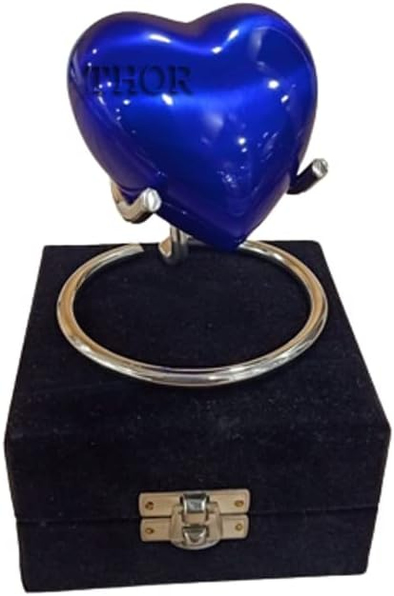 Beautiful Blue Heart Cremation Shape Urn for Ashes/Heart Keepsake Urn with Stand