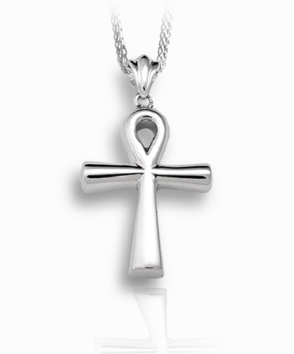 Sterling Silver Ankh Cross Funeral Cremation Urn Pendant for Ashes