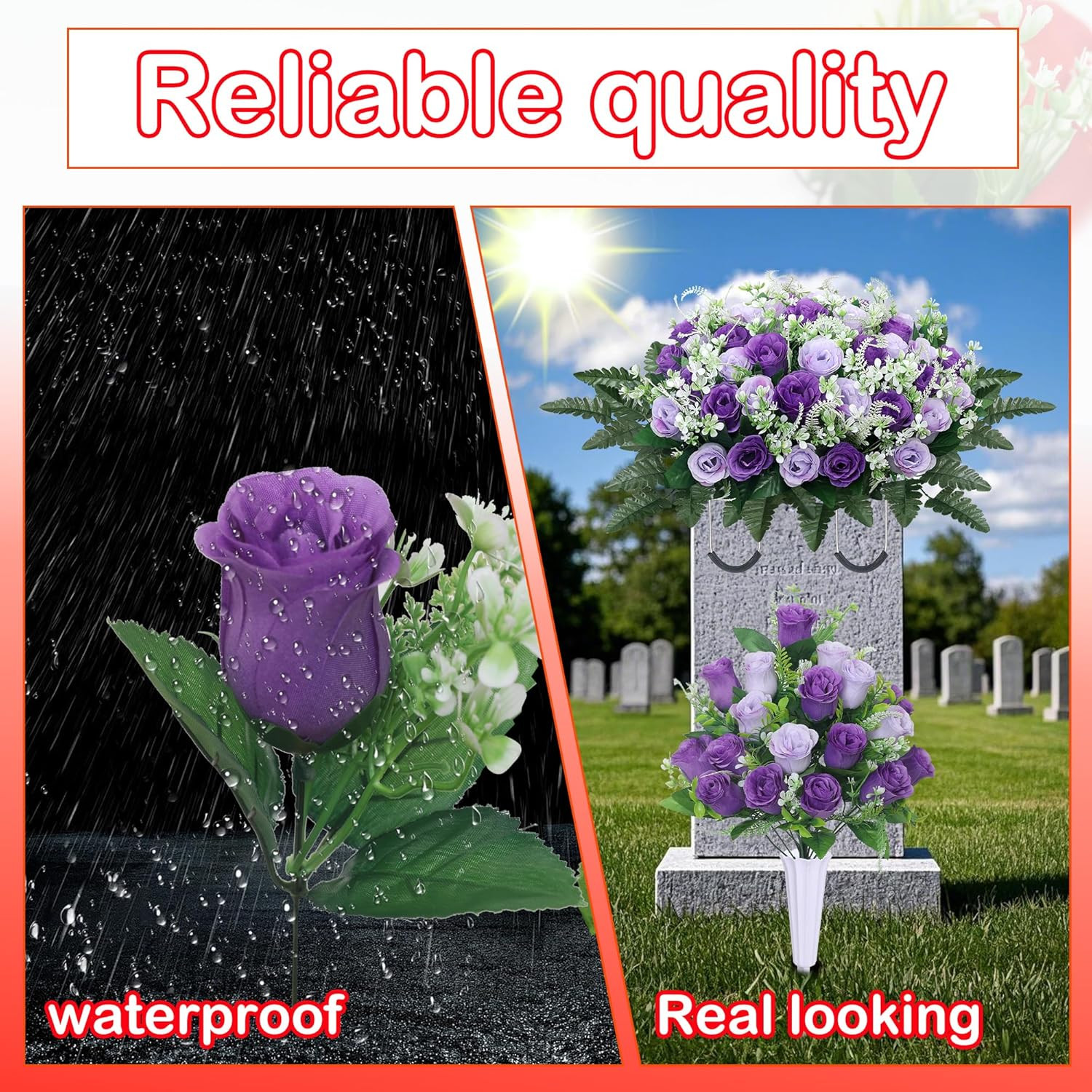 3Pcs Headstone Flowers Saddle for Tombstone,Cemetery Flower Memorial Bouquet wit