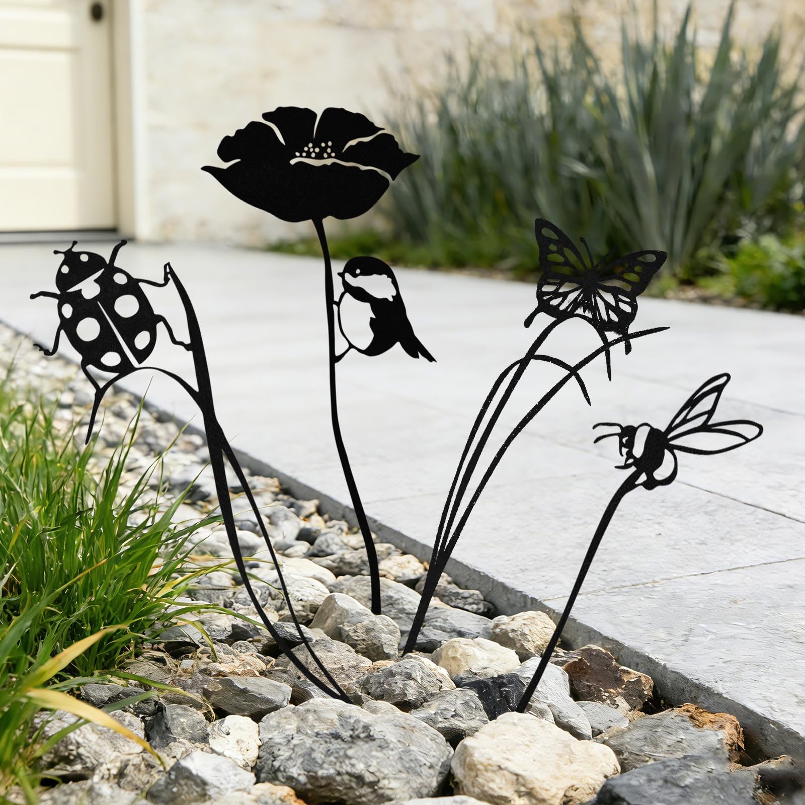 4Pack Black Metal Garden Stakes for Yard Decor, WeatherResistant Statues