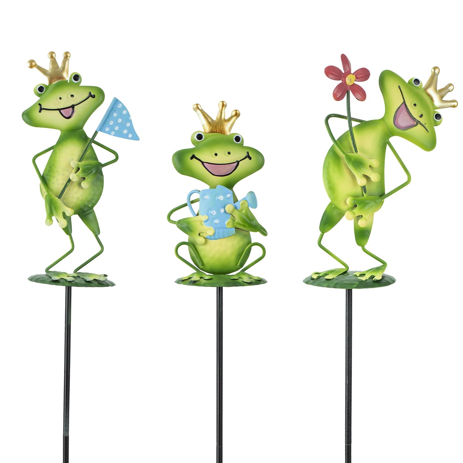 3 Pack Metal Garden Stakes, 21″ Frog Garden Stakes for Spring Decor, Metal Ya…