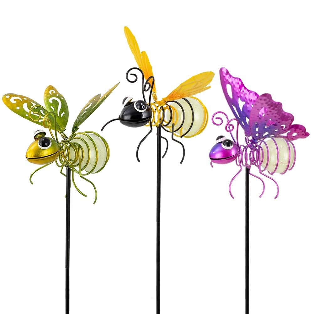 3 Pcs Luminous Bee Garden Stakes – Glow Dark Metal Yard Art Decor Gifts for Mom