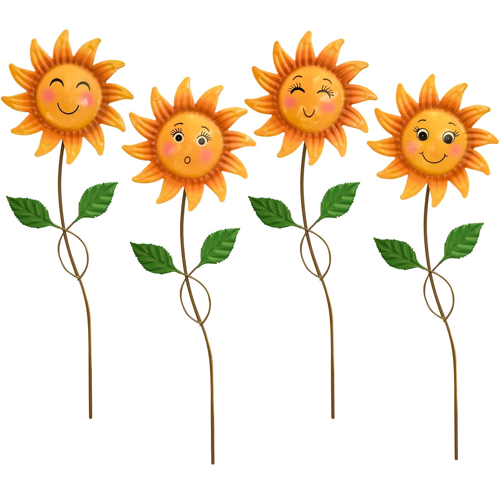 Charming 4-Pack Metal 20.5″ Smiley Sunflower Garden Stakes for Outdoor Decor