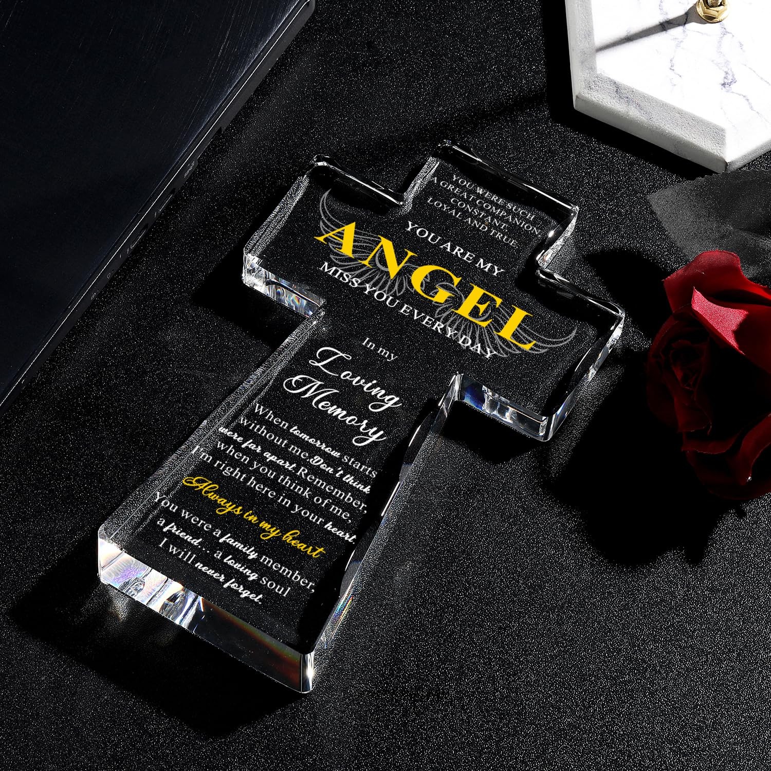 Sympathy Gifts for Loss of Loved One – Angel Religious K9 Crystal Cross 4.3×7