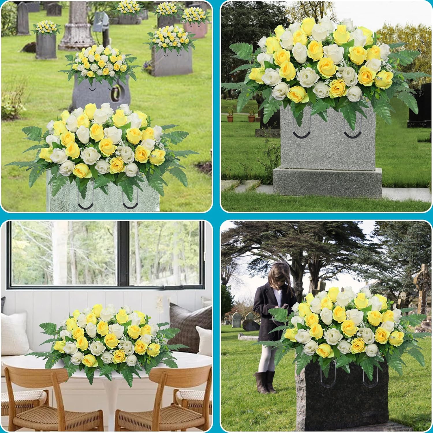 Artificial Cemetery Flowers Saddle – Grave Decoration Headstone Flower Rose for