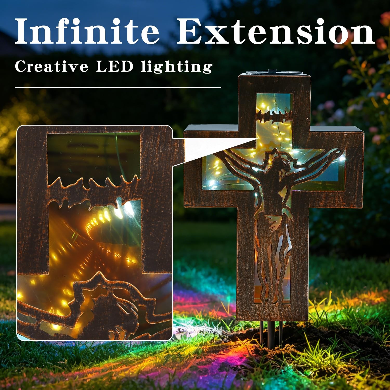 Solar Cross Stake Lights Outdoor Memorial Gifts for Cemetery Grave Decor 10 W…