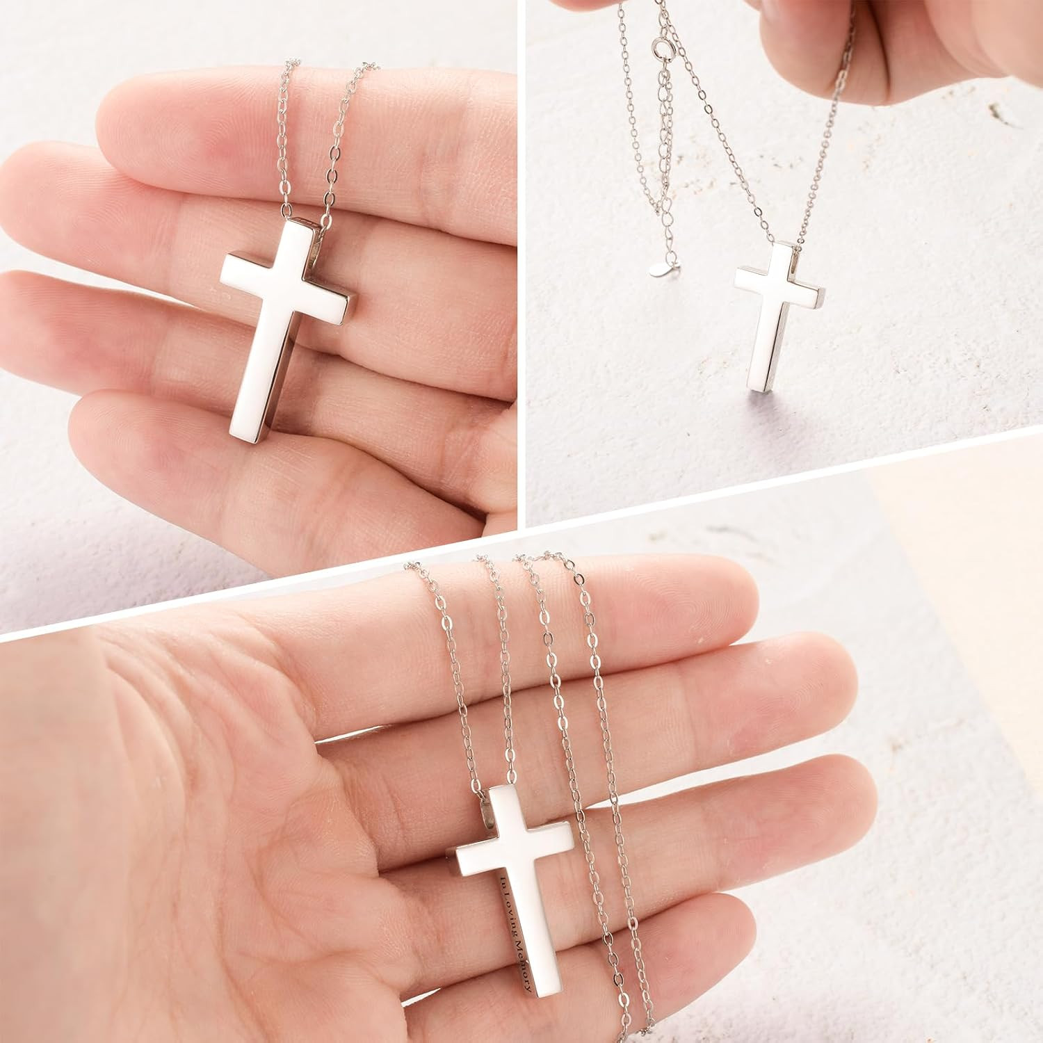 925 Sterling Silver Cremation Jewelry Memorial Cross Urn Necklace