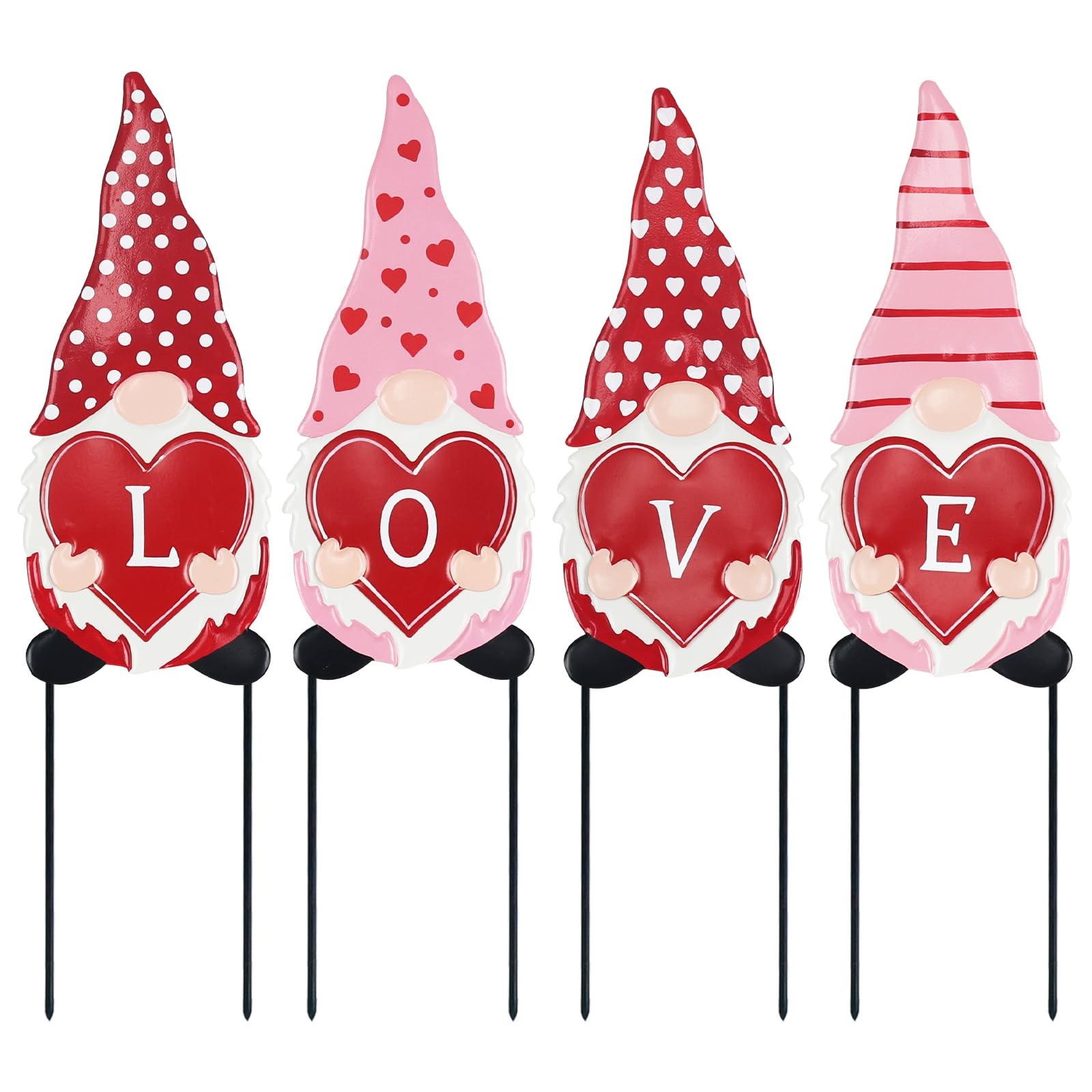 Valentines Day Decorations Outdoor, 4 Pcs Metal Gnomes Decorative Garden Stak…