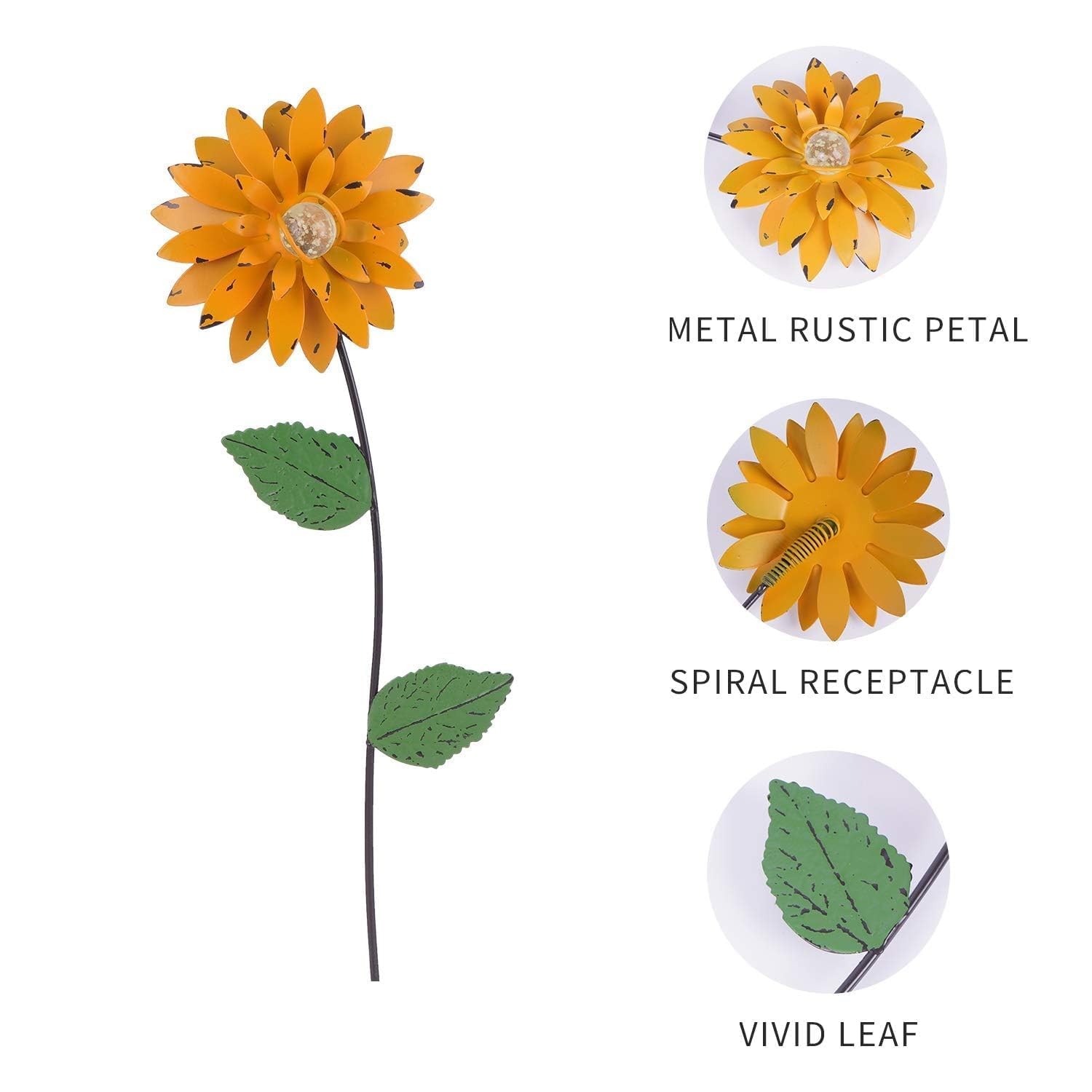 3 Pack Glow in the Dark Flower Garden Stakes, Metal Outdoor Yard Decor with S…