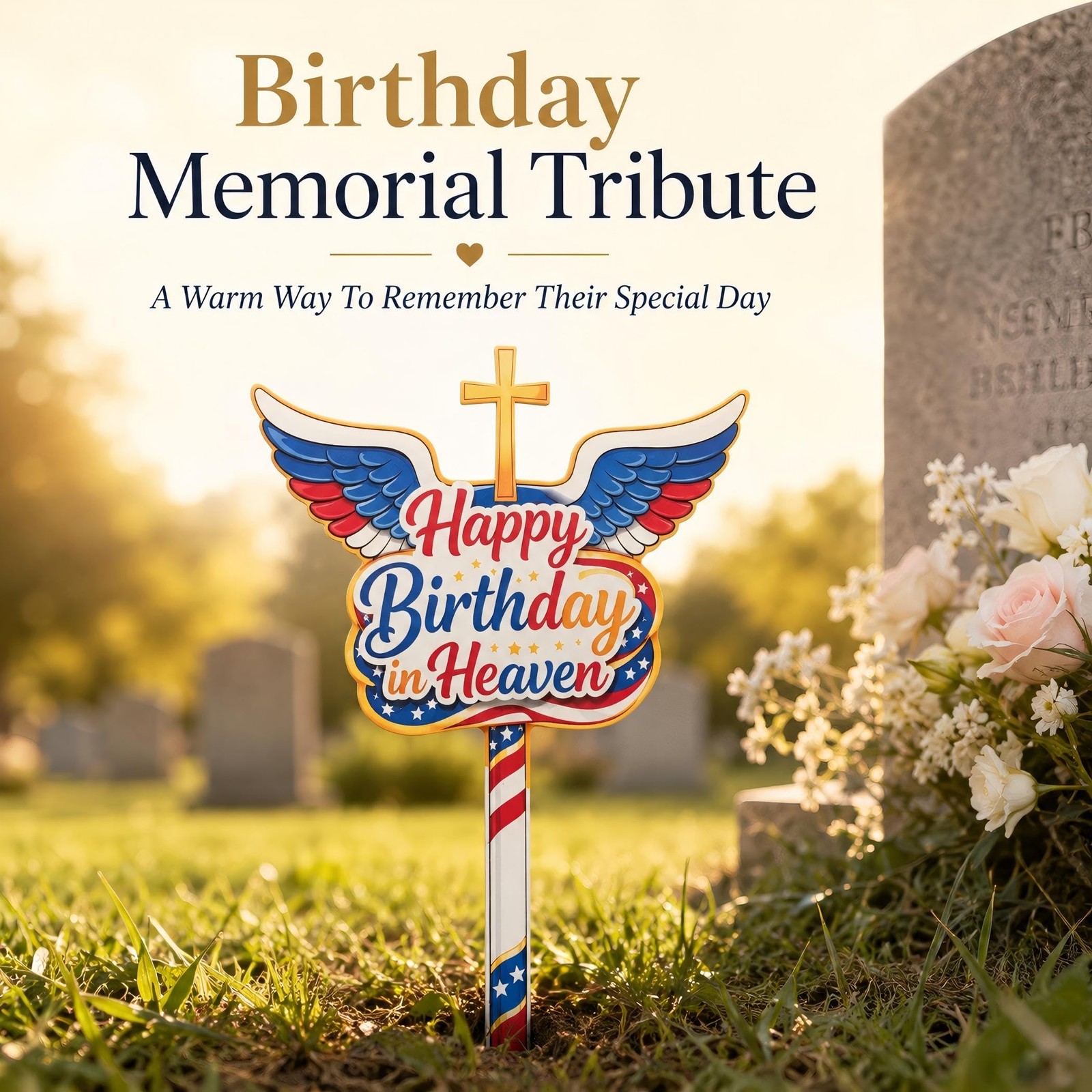 Happy In Heaven Grave Decorations, Metal Memorial Stake