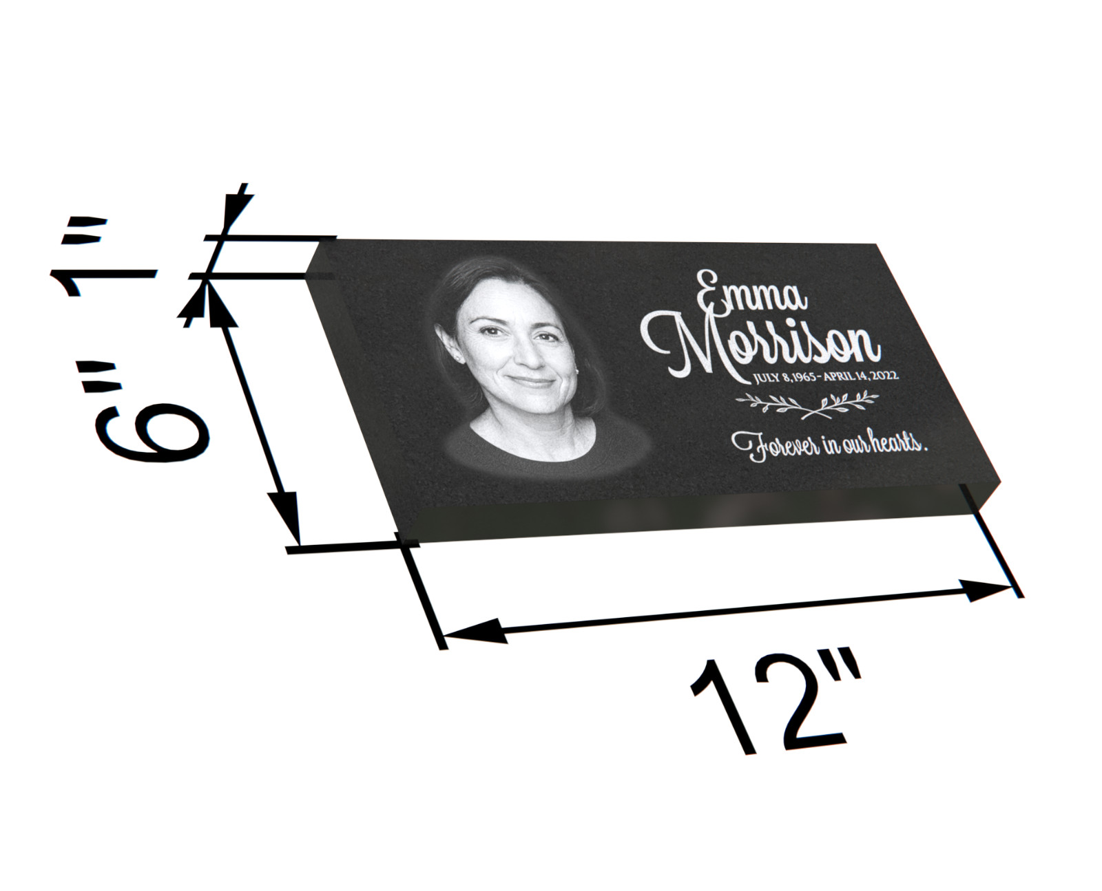 Custom Black Granite Grave Marker 12″x6″ – Personalized Flat Headstone