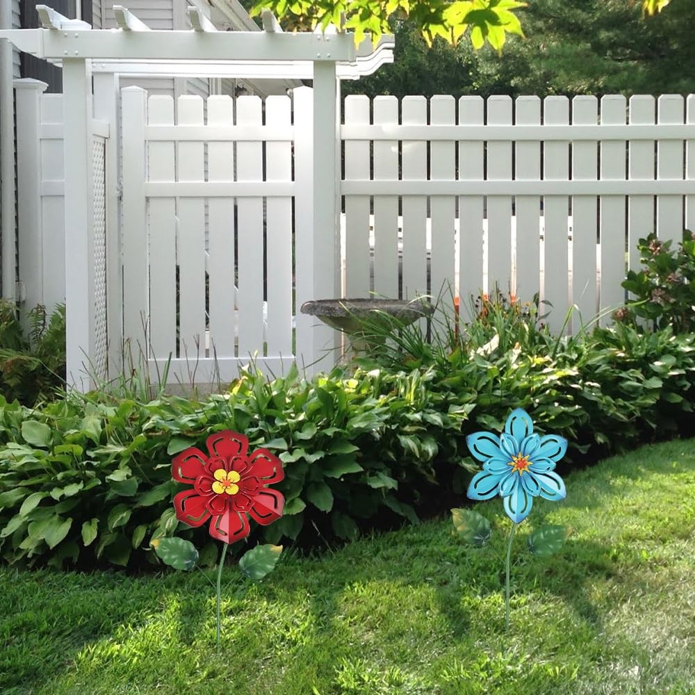 Metal Flower Decorative Garden Stakes, 2 Pack 22″ Outdoor Garden Decor with S…