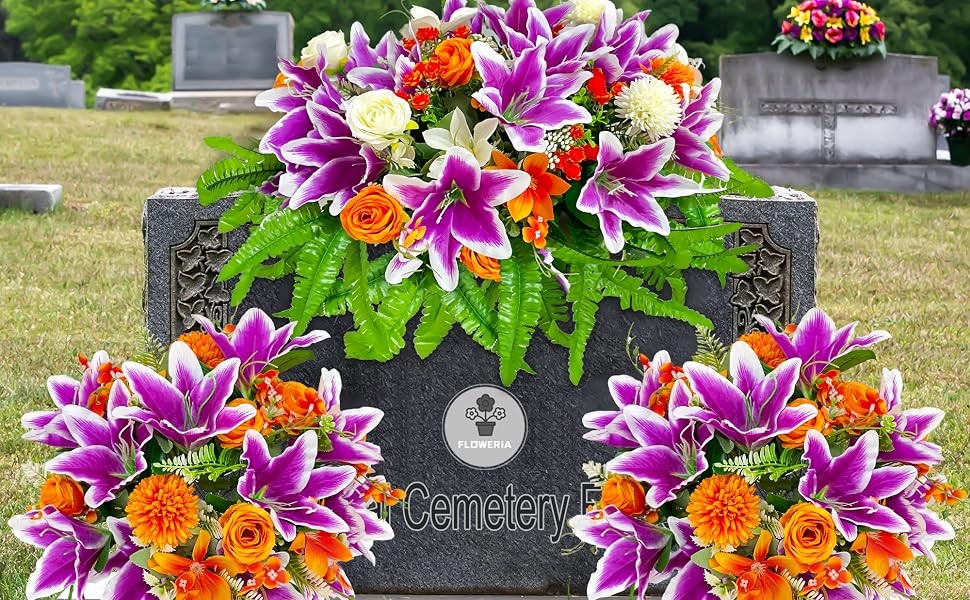 Artificial Cemetery Flowers – Outdoor Grave Saddle for Headstone Decorations