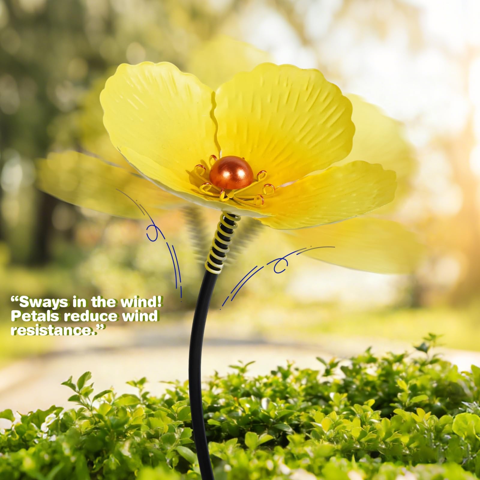 “Realistic Metal Flower Stakes Set for Garden Decor – 38″ & 25″ Tall”