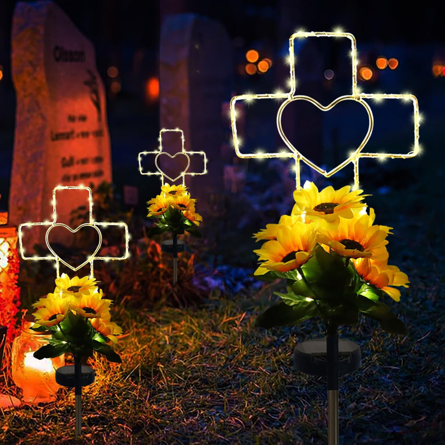 Solar Cross Cemetery Decorations for Grave, Memorial Sympathy Gift