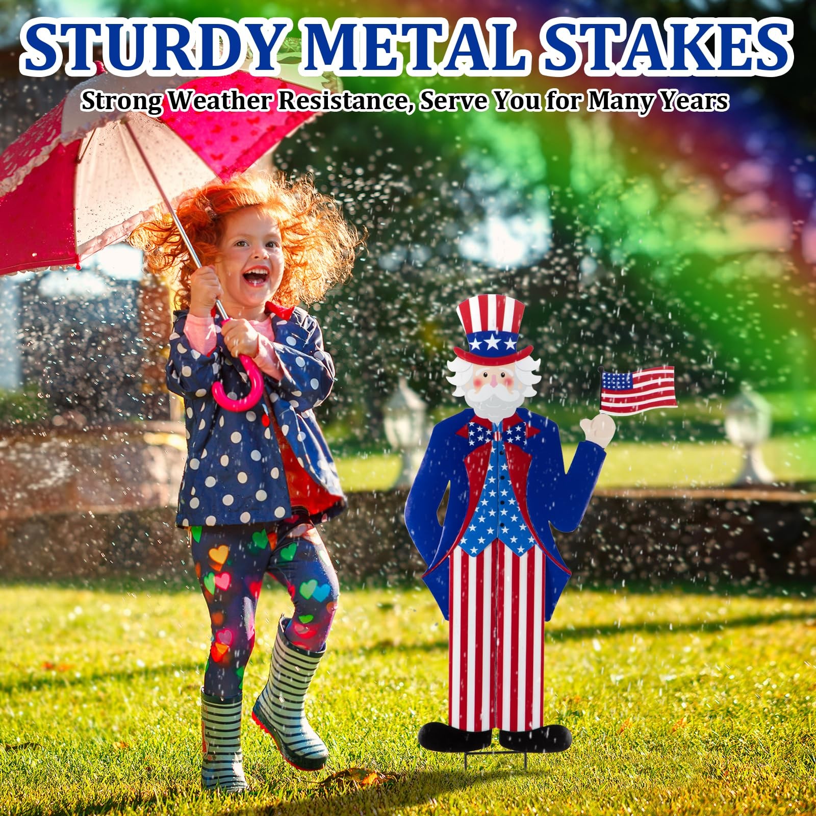 Veterans Day Yard Signs Uncle Sam Garden Stakes, 35″H Metal Patriotic 4th of …