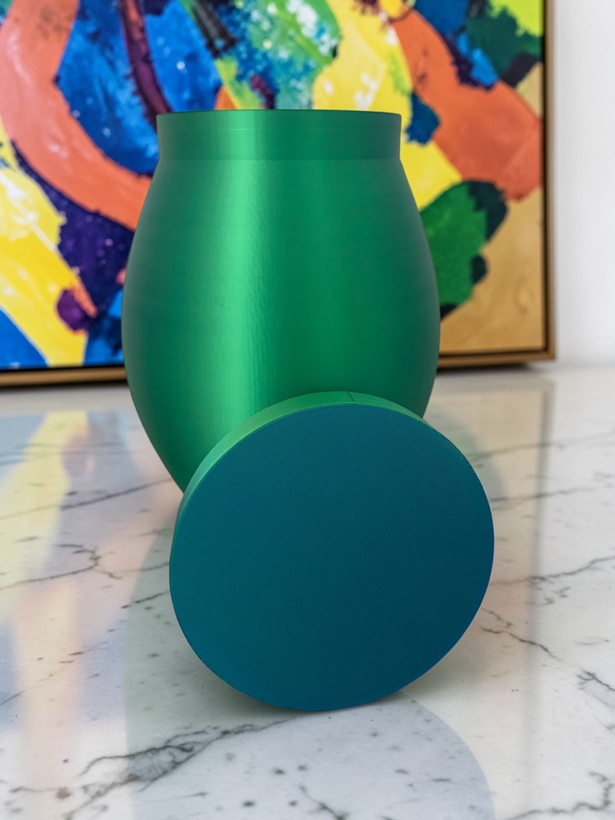 Modern Cremation Urn for Adult Human Ashes 210 cu in Teal Blue Twist Lock Lid