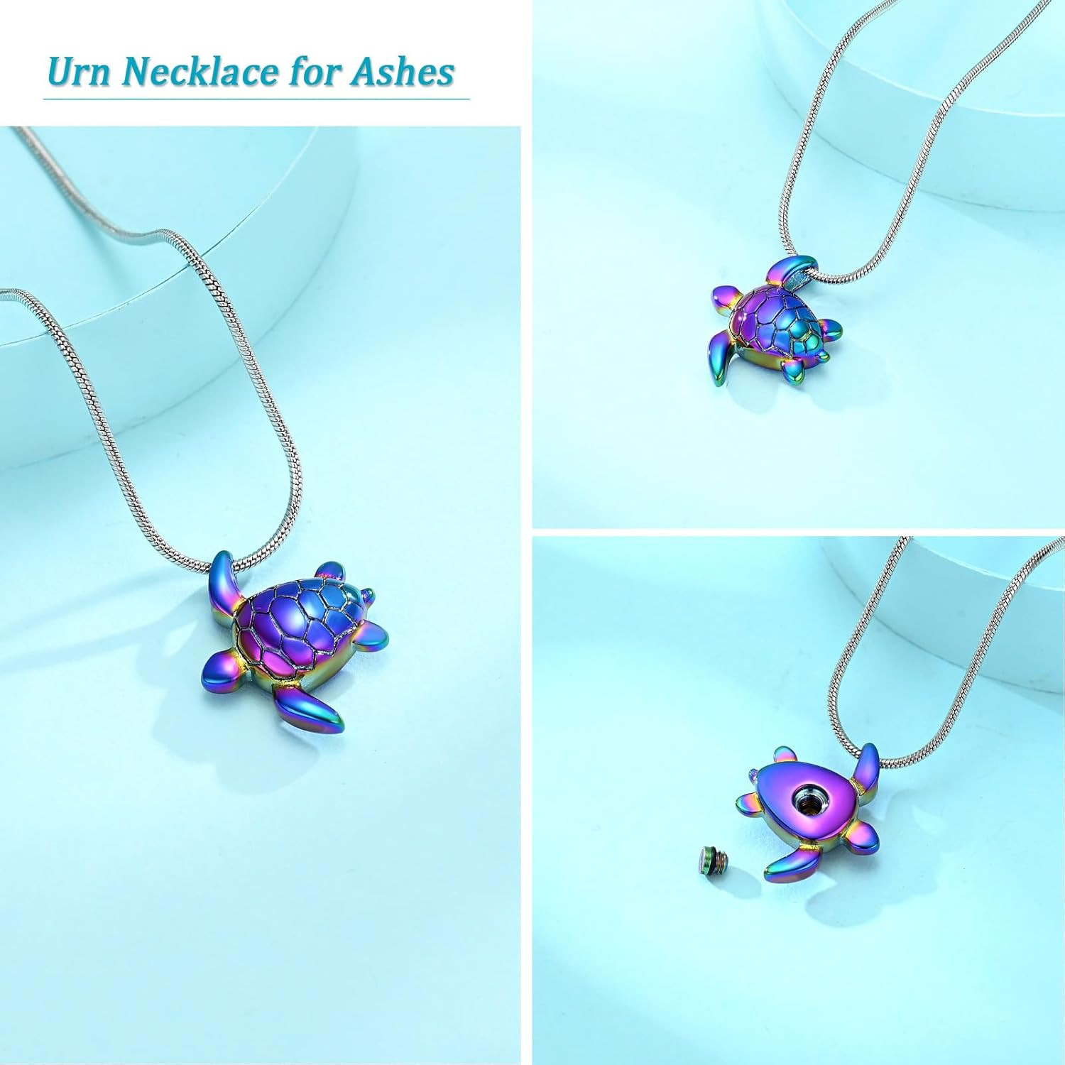 Sea Turtle Urn Necklace for Ashes Animals Cremation Jewelry Stainless Steel Memo