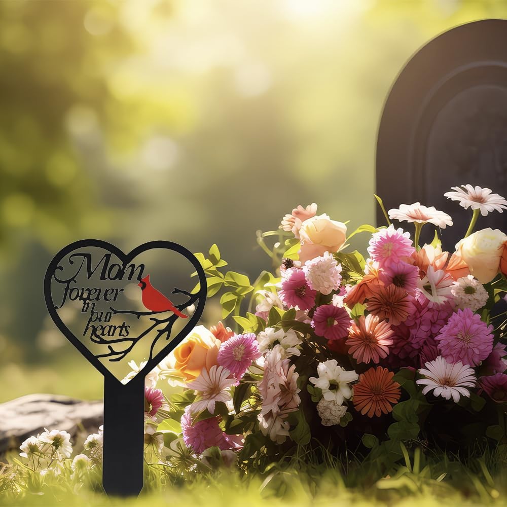 Cemetery Grave Decorations, Memorial Markers, Heart Plaque Stake for Outdoors