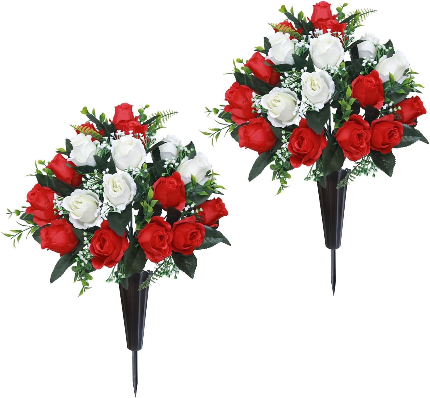 Set of 2 Artificial Cemetery Flowers, Memorial Flowers Bouquet,Grave Memorial Fl