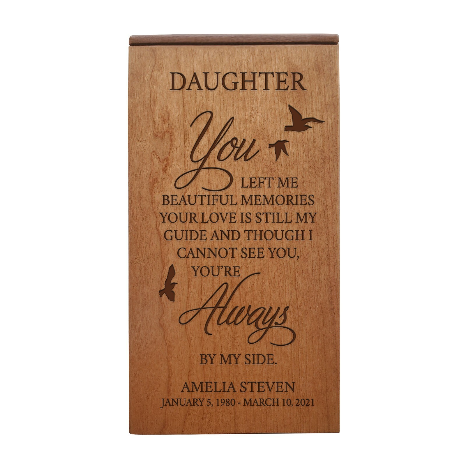 Custom Keepsake Box Urn for Human Ashes 4.5×4.5 Holds 100 cu in Always(Daughter)